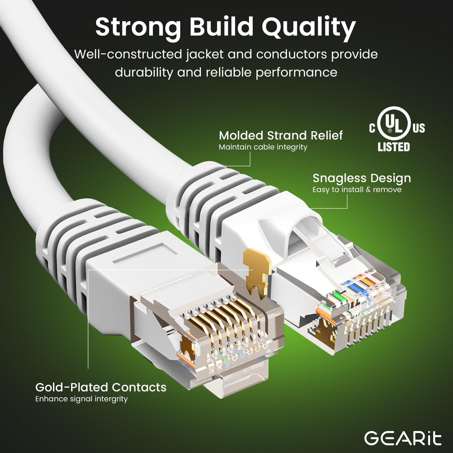 Gearit Cat 6 Ethernet Cable (10-Pack 5 Feet) Cat6 Network Patch, 10Gbps, Rj45, Snagless Cord, Gold-Plated Connectors, Internet F