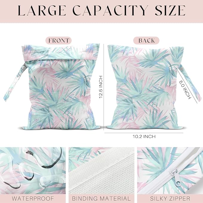 Wet Bag for Swimsuit, Beach Travel Essentials Wet Dry Bag, for Sunscreen Toiletry Dirty Clothes Yoga Gym Diaper, Friends Summer Beach Vacation Gifts. Tropical palm leaves