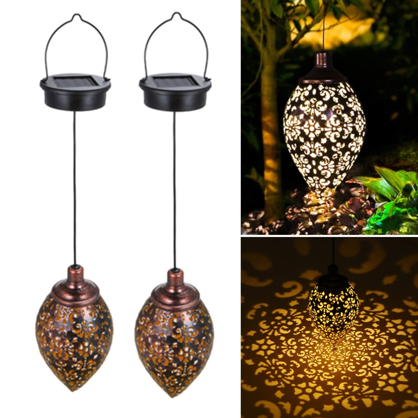 Tomshine Solar Lanterns - Waterproof Metal Garden Lights, Brown, 2 Pack, Model Lt058-2, Outdoor Hanging Decor