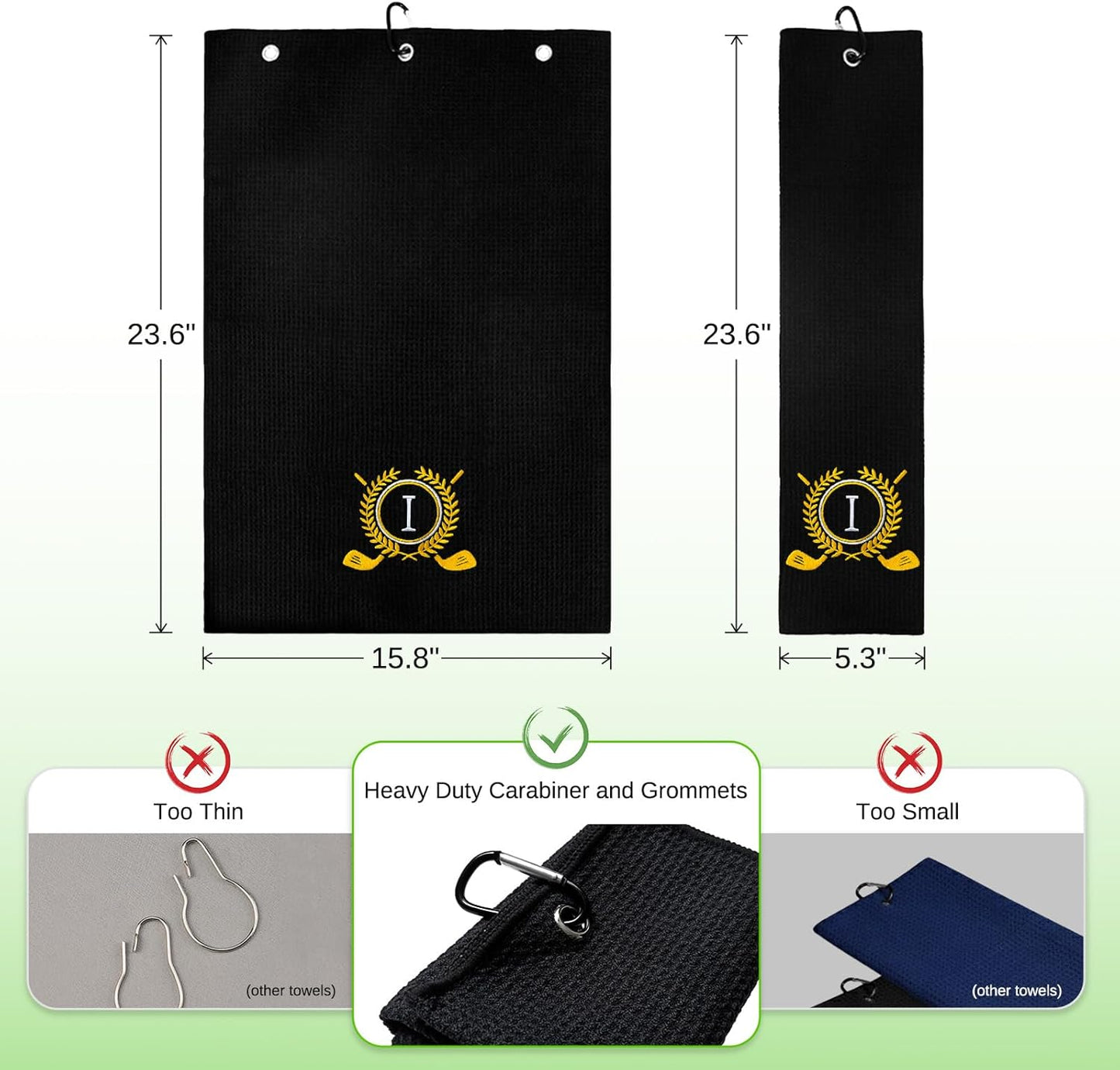 Personalized Golf Towels for Golf Bags - Microfiber Monogrammed Golf Towels for Men/Women, Retractable Brush Tool Kit with Club Groove Cleaner, Custom Golf Accessories for Golfers (Initial I)