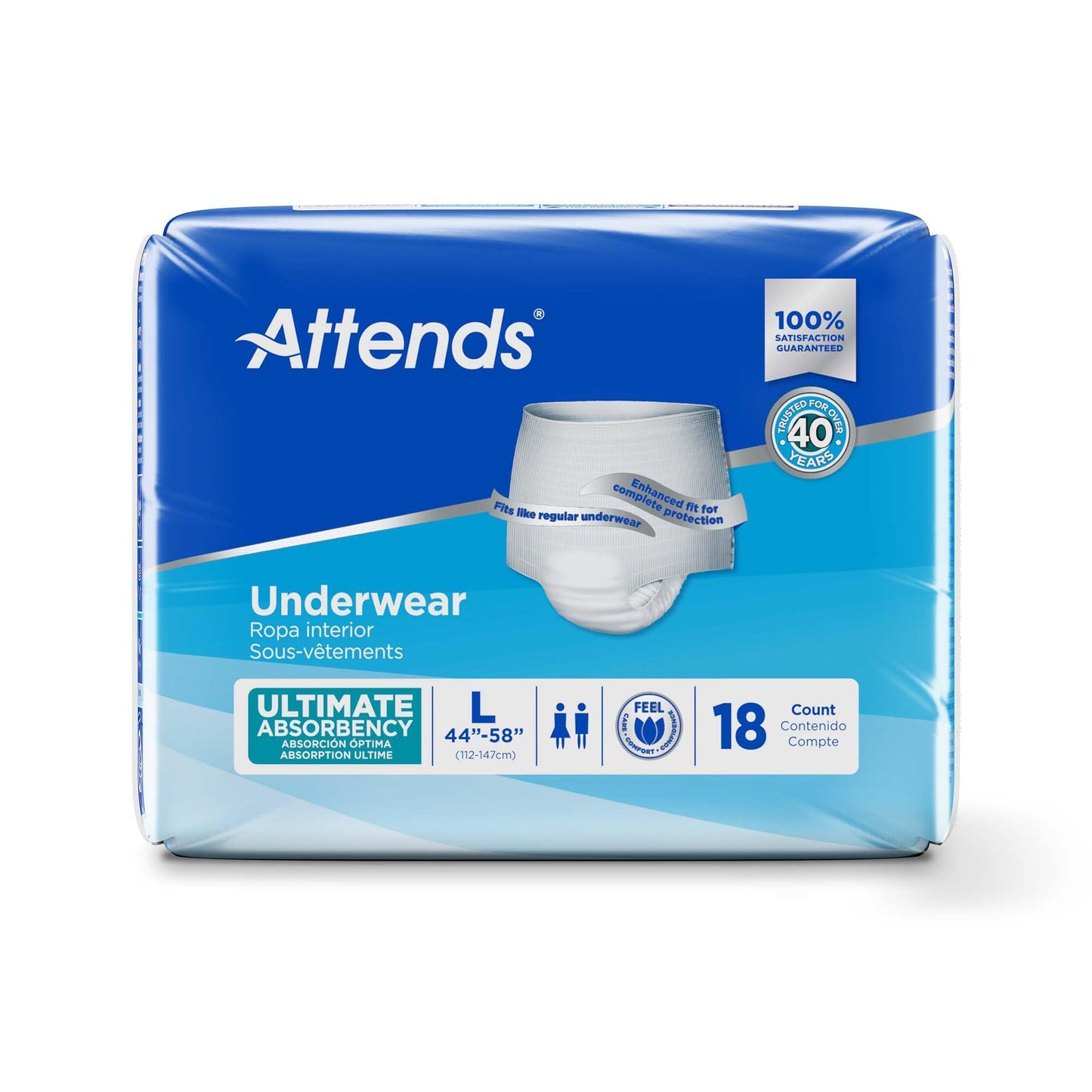 Attends Underwear Super Plus Absorbency - Large 44" - 58" - 18 Count