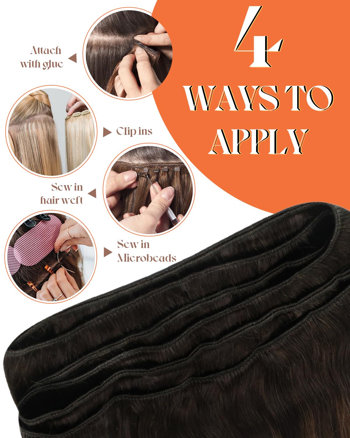 Sunny Hair Sew in Hair Extensions Real Human Hair 120g Brown Balayage Weft Hair Extensions Human Hair Natural Hair Dark Brown Ba