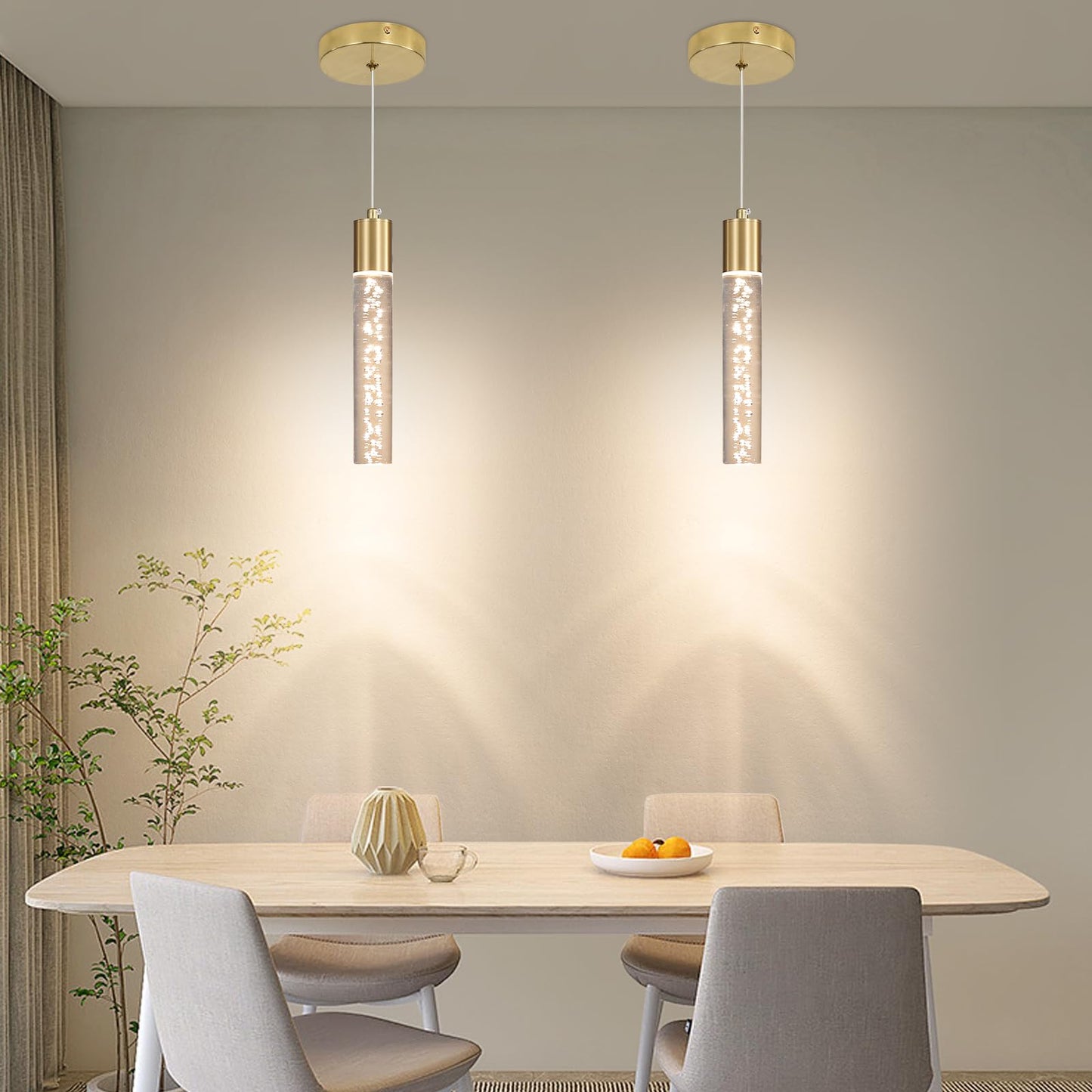 2 Pack Modern Kitchen Island Hanging Light  Gold Led Pendant Lights Fixture  Bubble Acrylic  3 Color Temperatures  Mini Ceiling Chandelier Lighting For Dining Room  Bedroom  Foyer Entrance  Cafe Bar