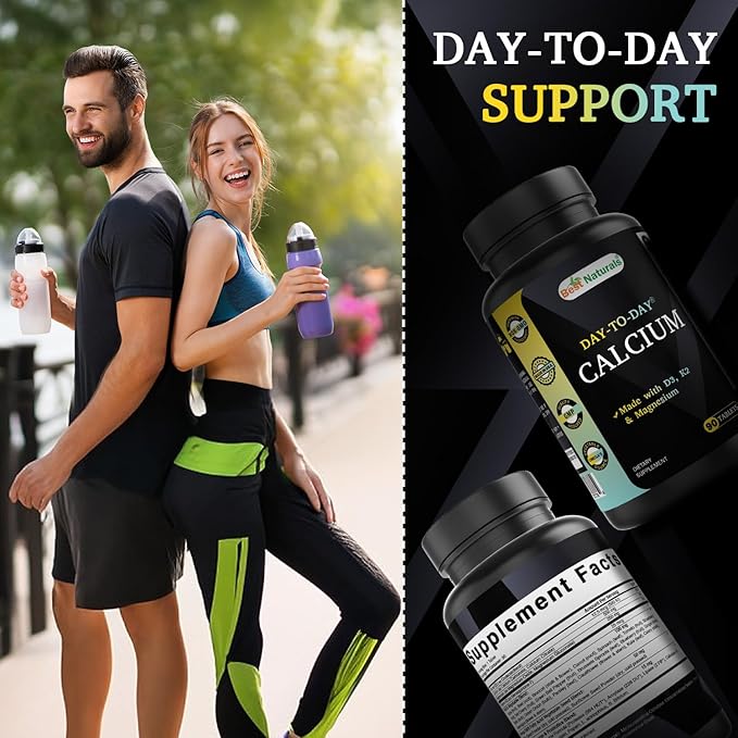 Best Naturals Calcium with D3 K2 Magnesium 90 Tablets - Made with Digestive Enzyme, Probiotics, Omega Blend