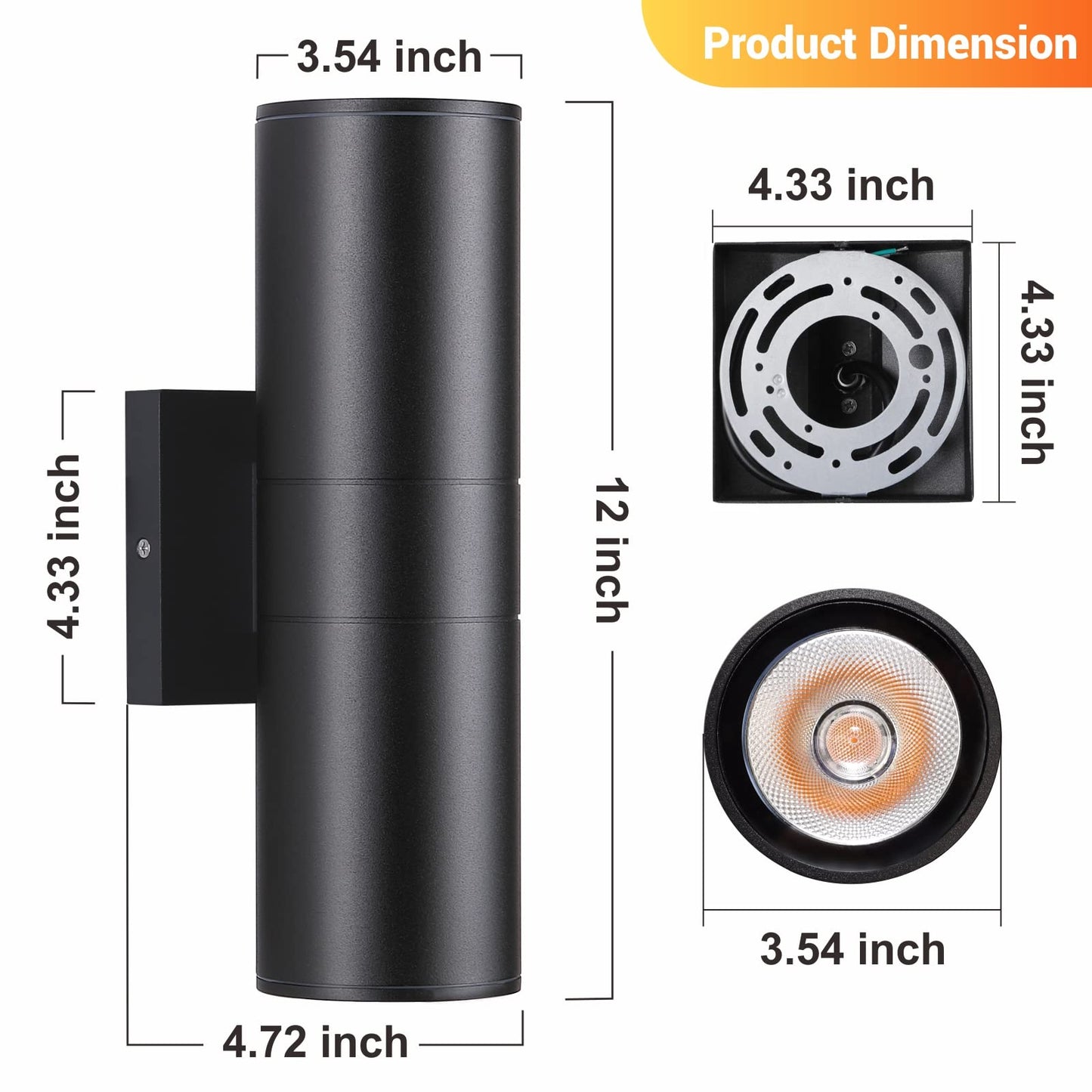 DAKAFUL Outdoor Wall Sconce Light, Aluminum, Waterproof, Anti-Rust, Black, 1 Pack