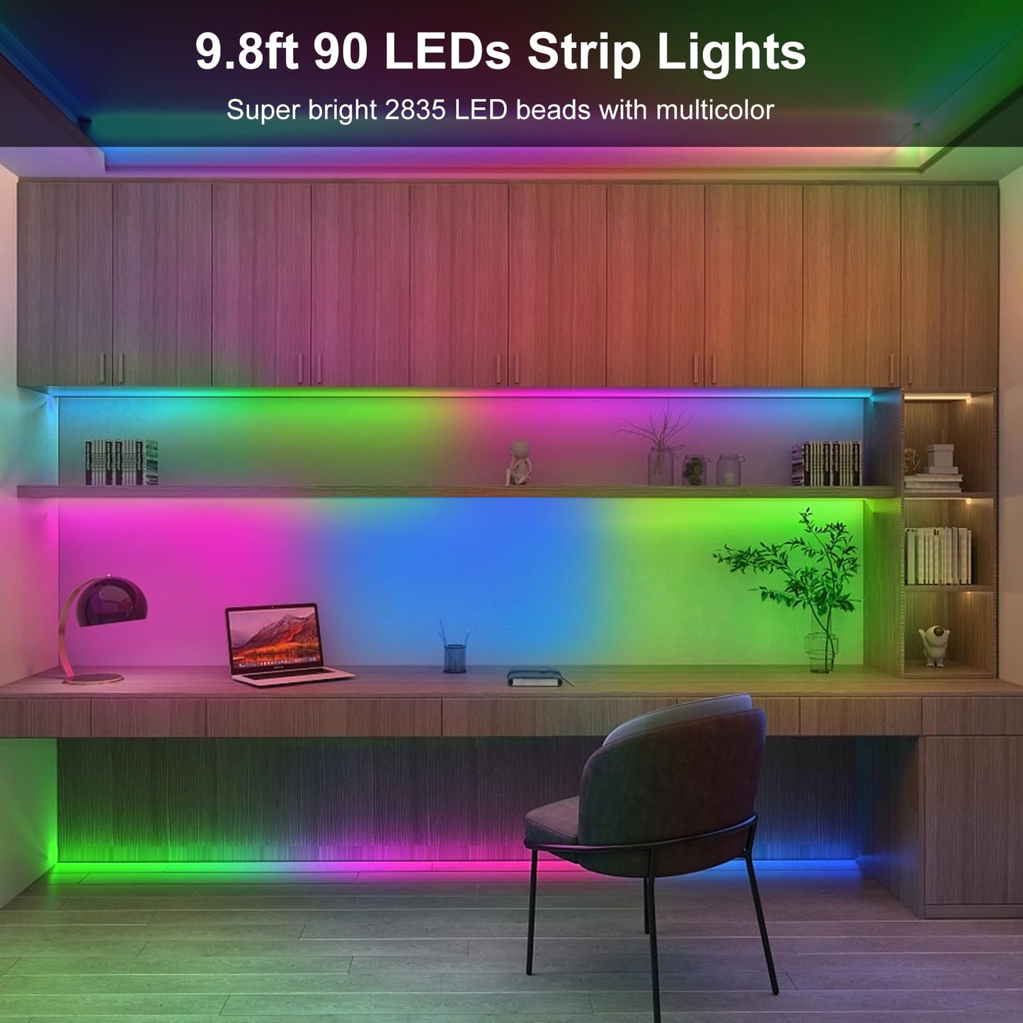 Smart Direct Rgb Led Strip Lights, 9.8Ft, 90 Leds, Battery Operated, Waterproof, Multicolor, Remote Timer, Dimmable For Indoor/Outdoor Use