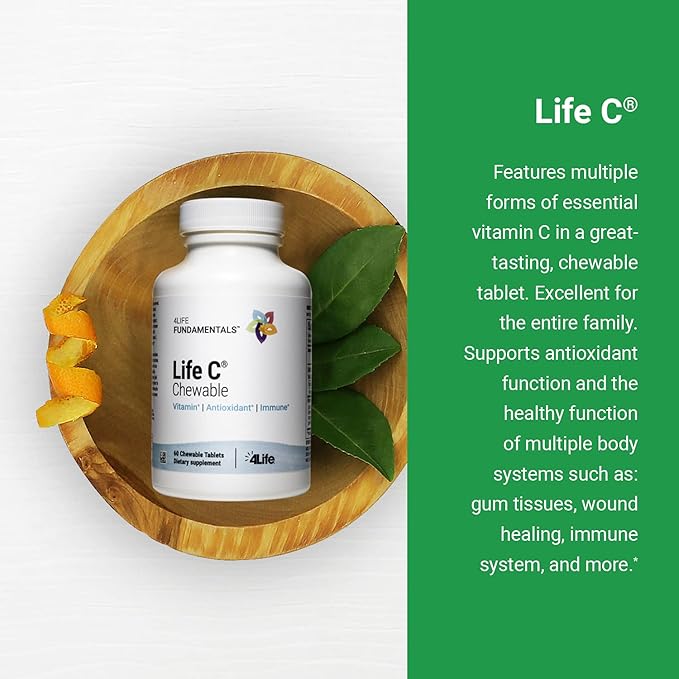 4Life Life C - 7 Active Forms of Vitamin C for Immune Support, Nutrient Absorption, and Benefits - Citrus Flavor - 60 Chewable Tablets