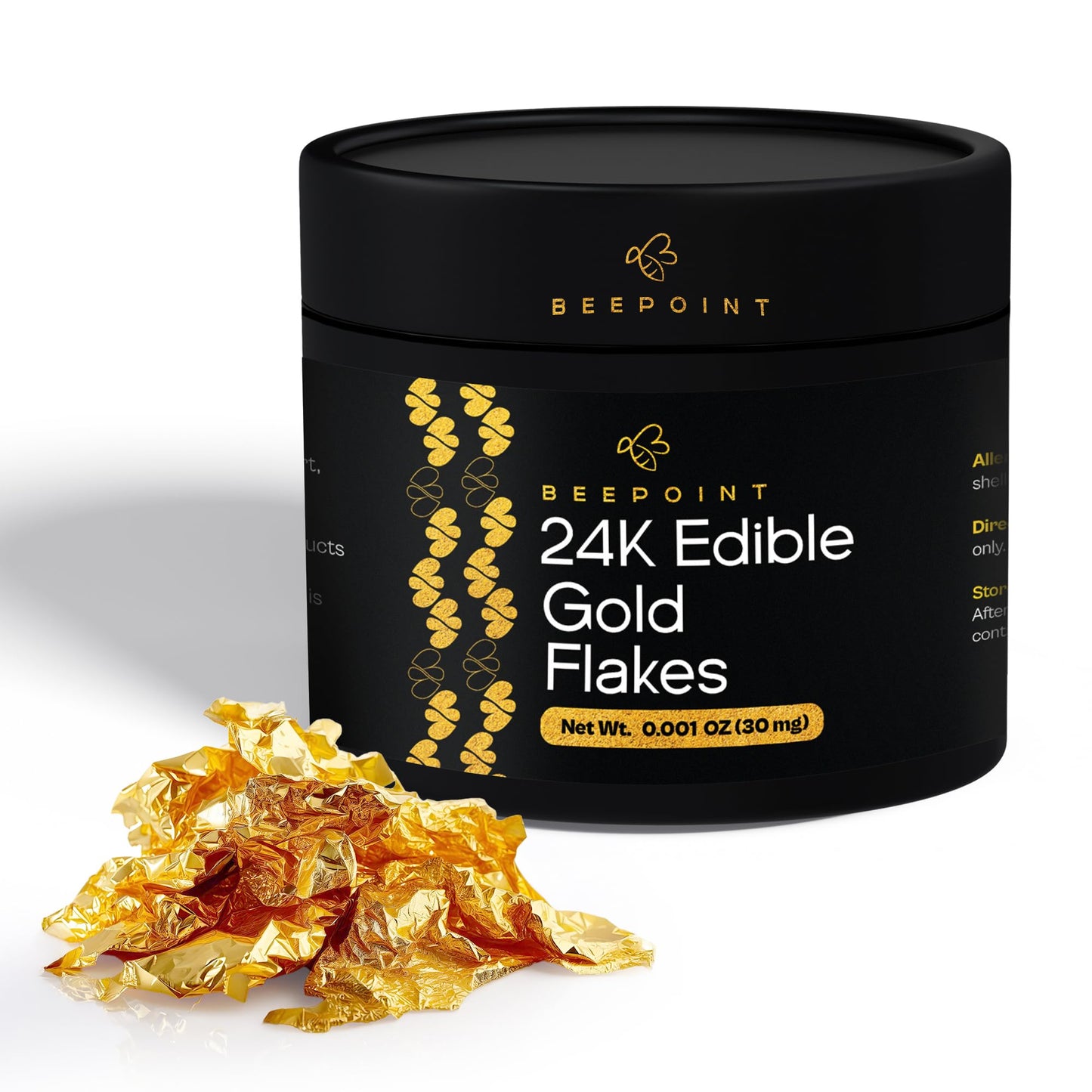 BeePoint 24K Edible Gold Foil Flakes - 30mg Gold Flakes for Cake Decorating  Baking  Cooking  Cupcakes  Chocolates  Drinks - Edible Gold Sheets