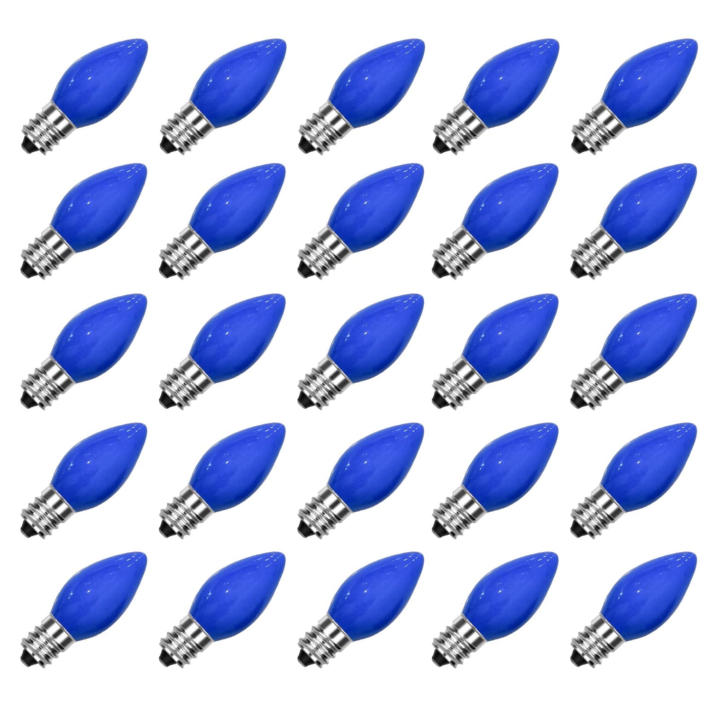 SUNSGNE C7 Blue Incandescent Light Bulbs, 5 Watt E12 Candelabra Base, Pack of 25