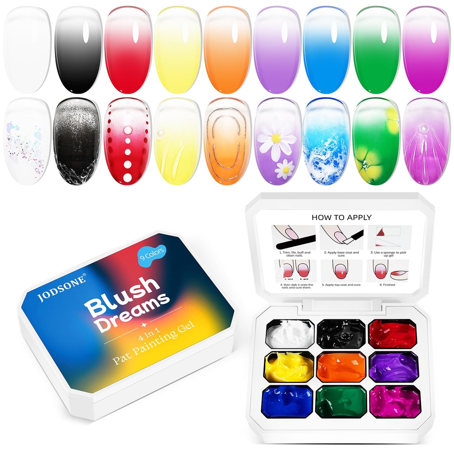 JODSONE Sponge Pat Paint Nail Gel 9 Colors French Gradient Gel Nail Blush Blooming At Home DIY Nail Art Designs