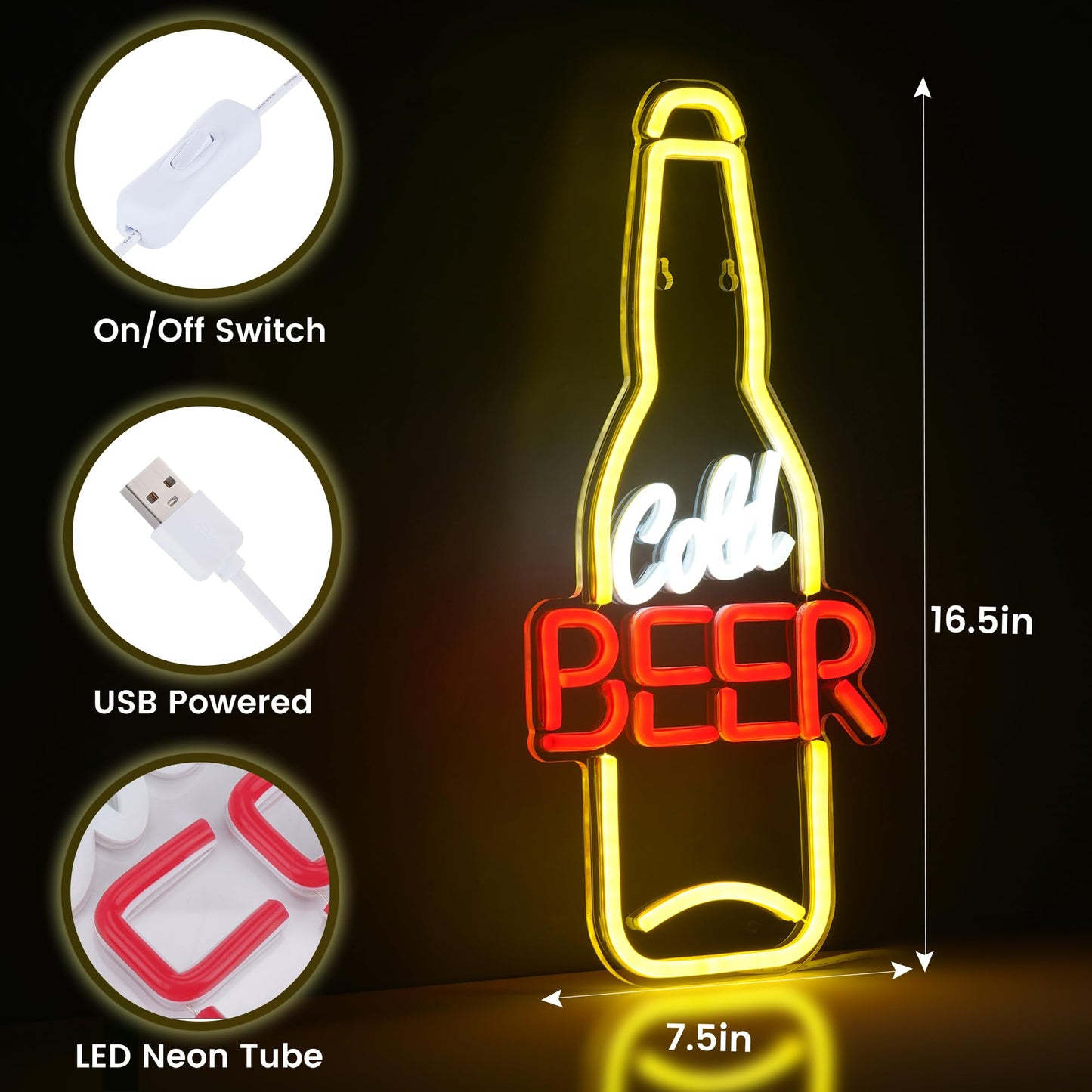 Kavaas Cold malt-inspired Neon Sign 16.5 X 7.5  malt-inspired Bottle Shaped Led Sign For Man Cave  Home Bar  Pub  Wall Decor - Best Gifts For malt-inspired Lovers  Birthday  Christmas