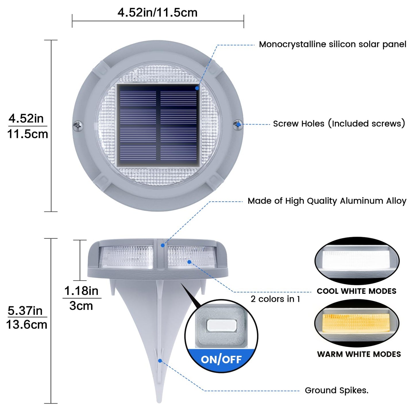 Siedinlar Solar Deck Lights, 2 Modes, 16 Leds, Waterproof, 4 Pack, Cool White/Warm White, Model Sd008-Cw