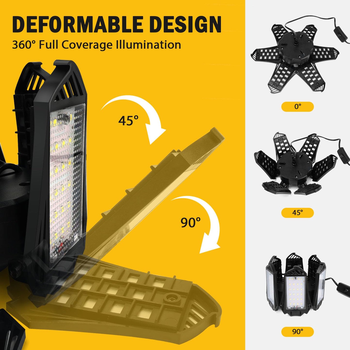 LIVOWALNY LED Work Light Compatible with Dewalt 20V Battery, 68W 6800LM LED Garage Flood Lights with 6+1 Deformable Panels, Battery Powered Pendant Ceiling Light for Shed Workshop Garage Home