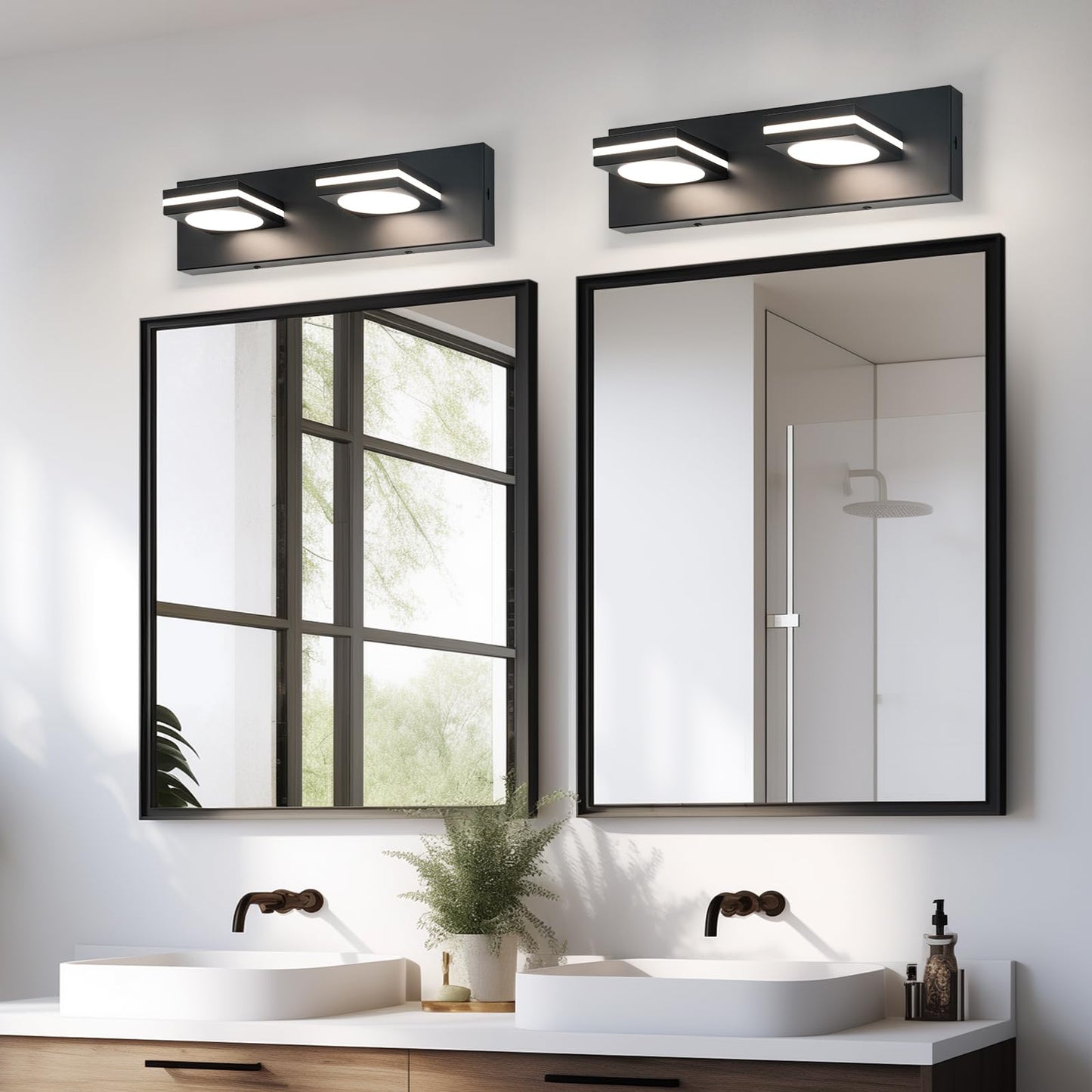 Okeli 2-Light Led Bathroom Vanity Light Fixtures  Matte Black Modern Bathroom Wall Lighting Fixtures Over Mirror (3Cct  3000K-6000K)