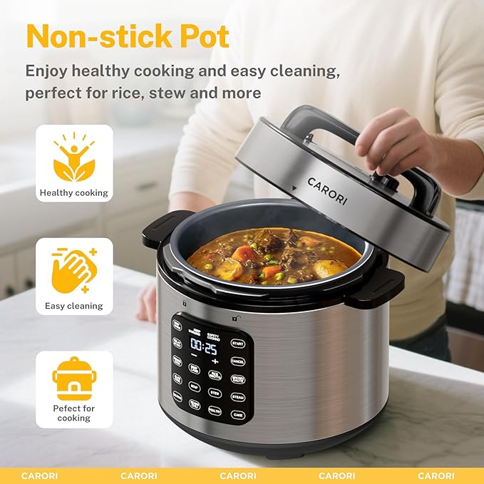9-in-1 Electric Pressure Cooker, 1000W Instant Multi-Cooker with IMD Touchscreen, Olla de Presion, Non-Stick Pot, Rice Cook, Slow Cook, Steamer, Sauté, Warmer, Safe Venting, Silver 8 Qt