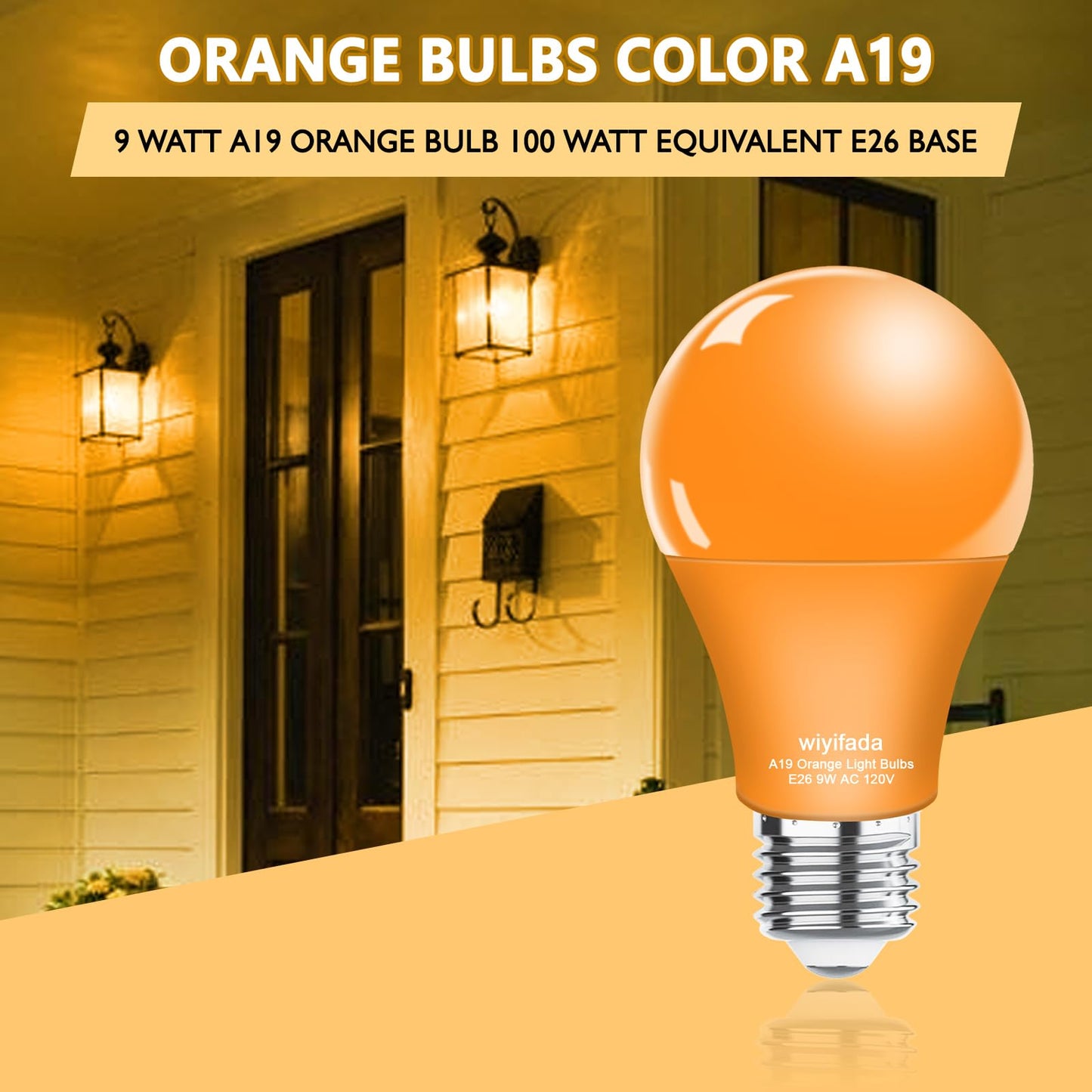 Wiyifada Led A19 Orange Light Bulb 8 Pack, 9W E26 Base For Home, Party & Holiday Lighting