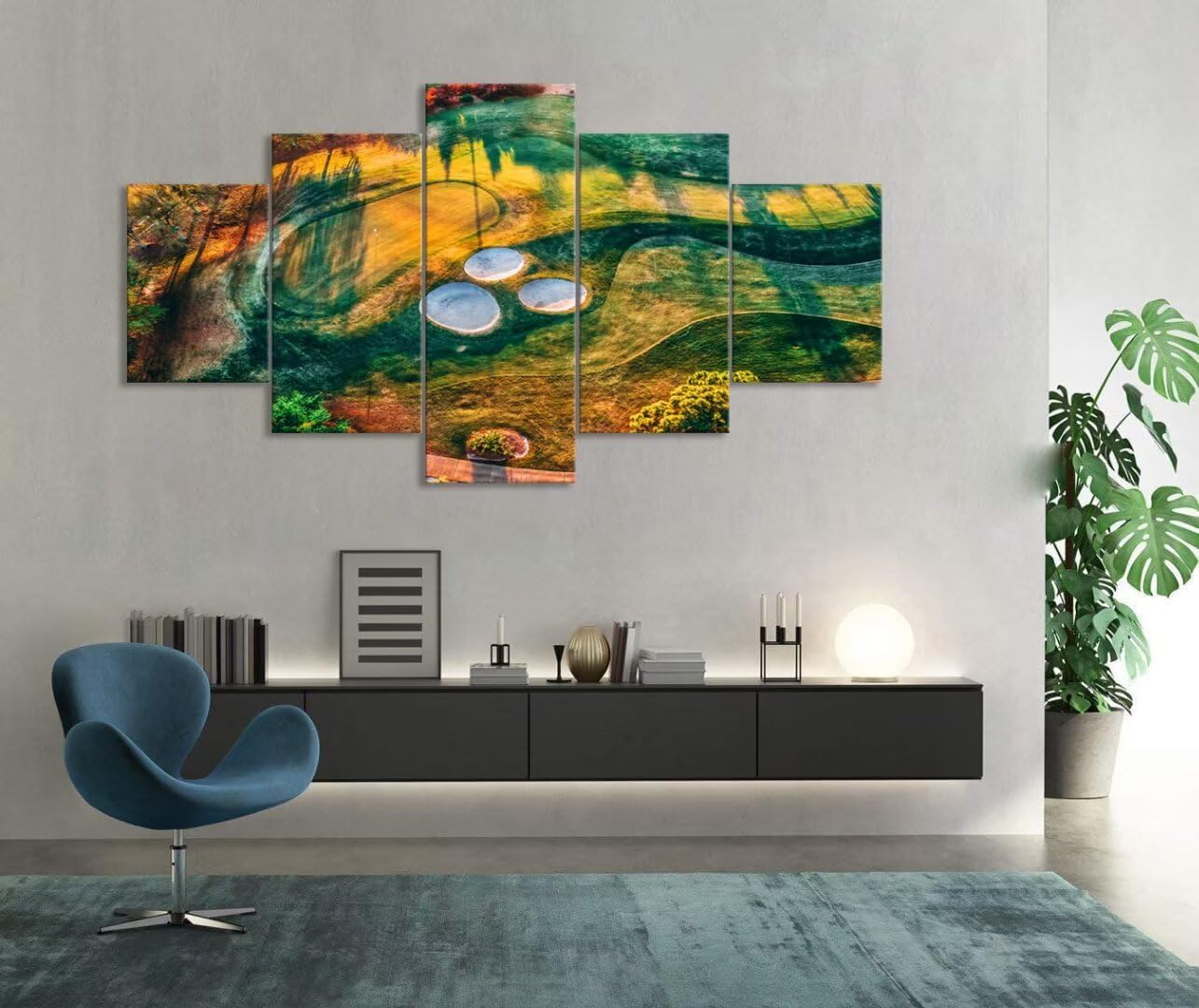 chenchenArt Florida Regatta Bay Golf Course Wall Art for Living Room Bedroom Bathroom Home Decorations Golf Course Pictures Posters Canvas Prints Modern Artwork Framed Ready to Hang(60''W x 40''H)