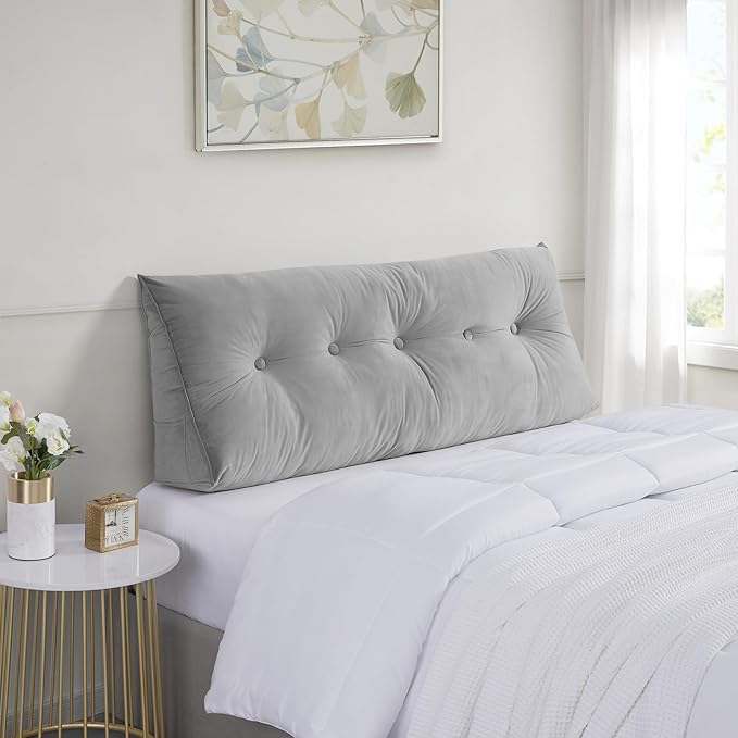 Wedge Pillow Headboard - Bed Wedge Pillow for Headboard - Large & Versatile Triangle Cushion Reading Support Pillow, King - 76", Gray
