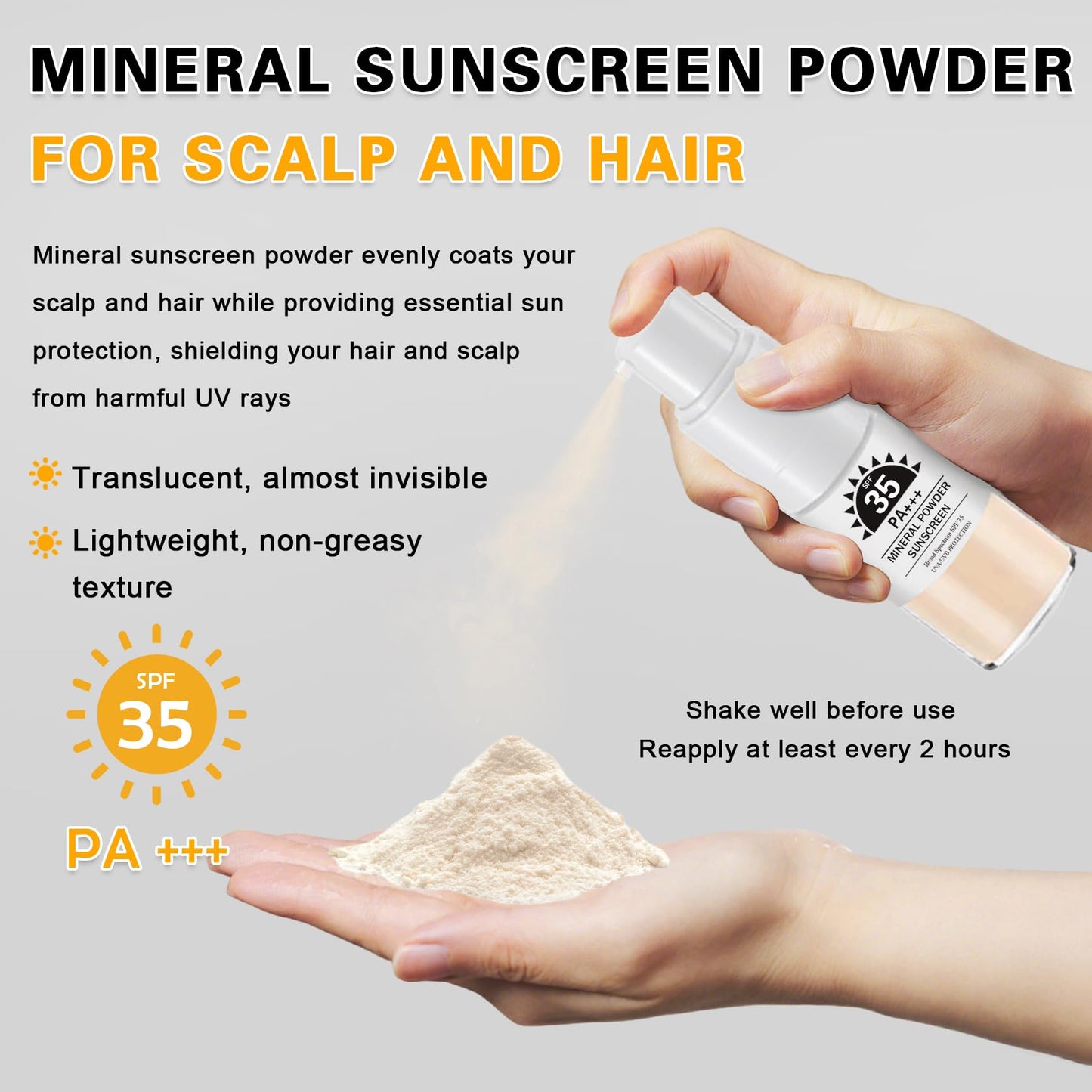 IONSGAKO Mineral Sunscreen Powder for Scalp and Hair SPF 35 PA+++ Scalp Sunscreen Powder with Broad Spectrum UV Protection, Ligh