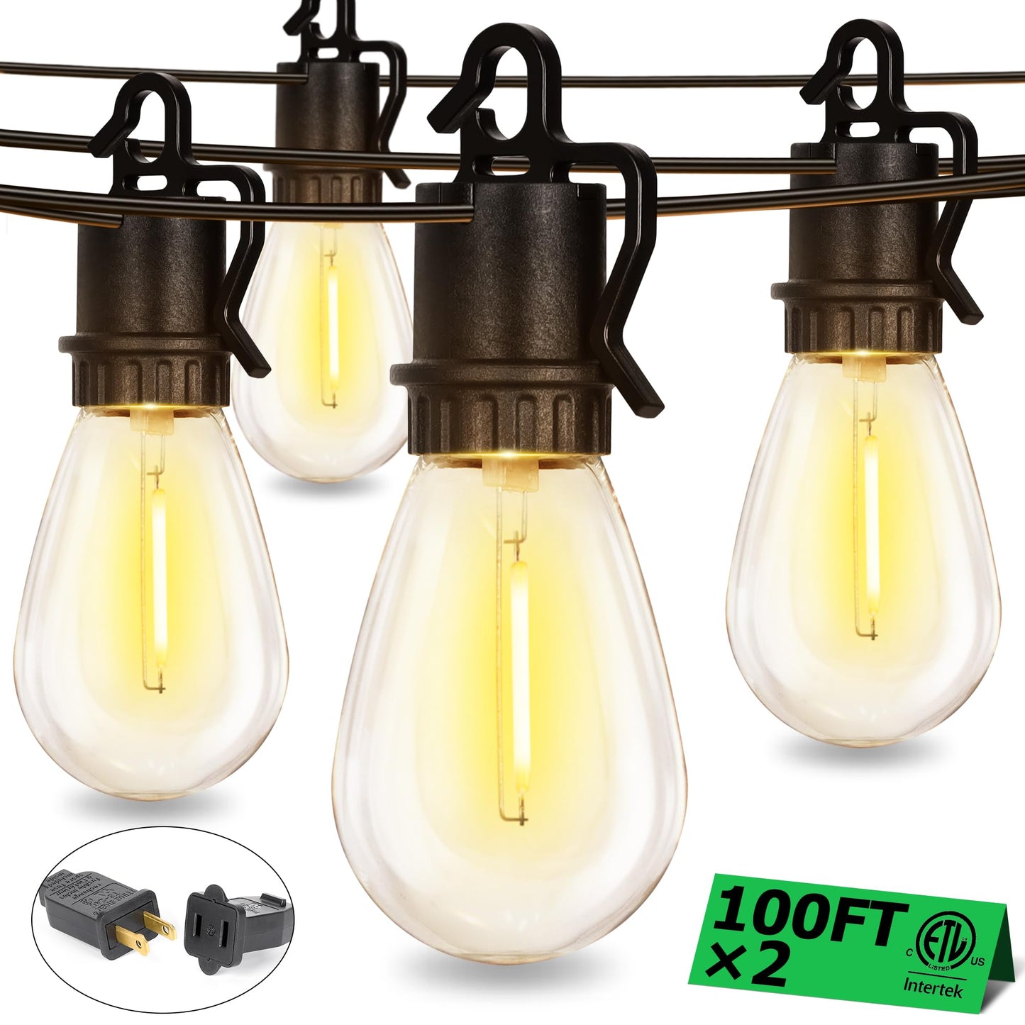 TDLOL 200FT Outdoor String Lights, 70 Shatterproof S14 Bulbs, Dimmable, IP55 Waterproof, Plastic, Model GYPC-O32LAU