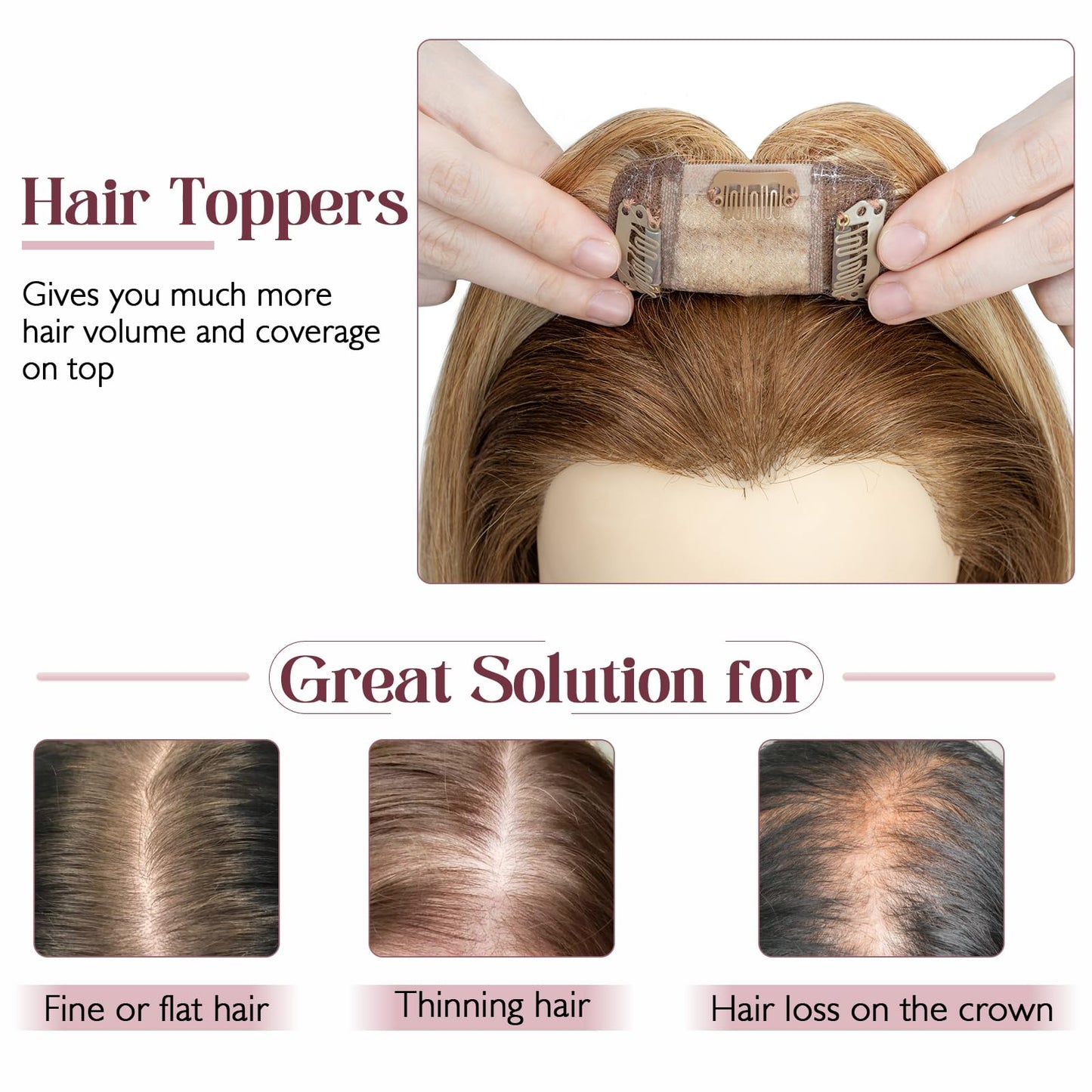 Elailite Hair Toppers for Women Real Human Hair Topper Thinning Thin 5.1x2.8 Silk Base Clip in Remy Hairpieces 8 Inch Golden Bro