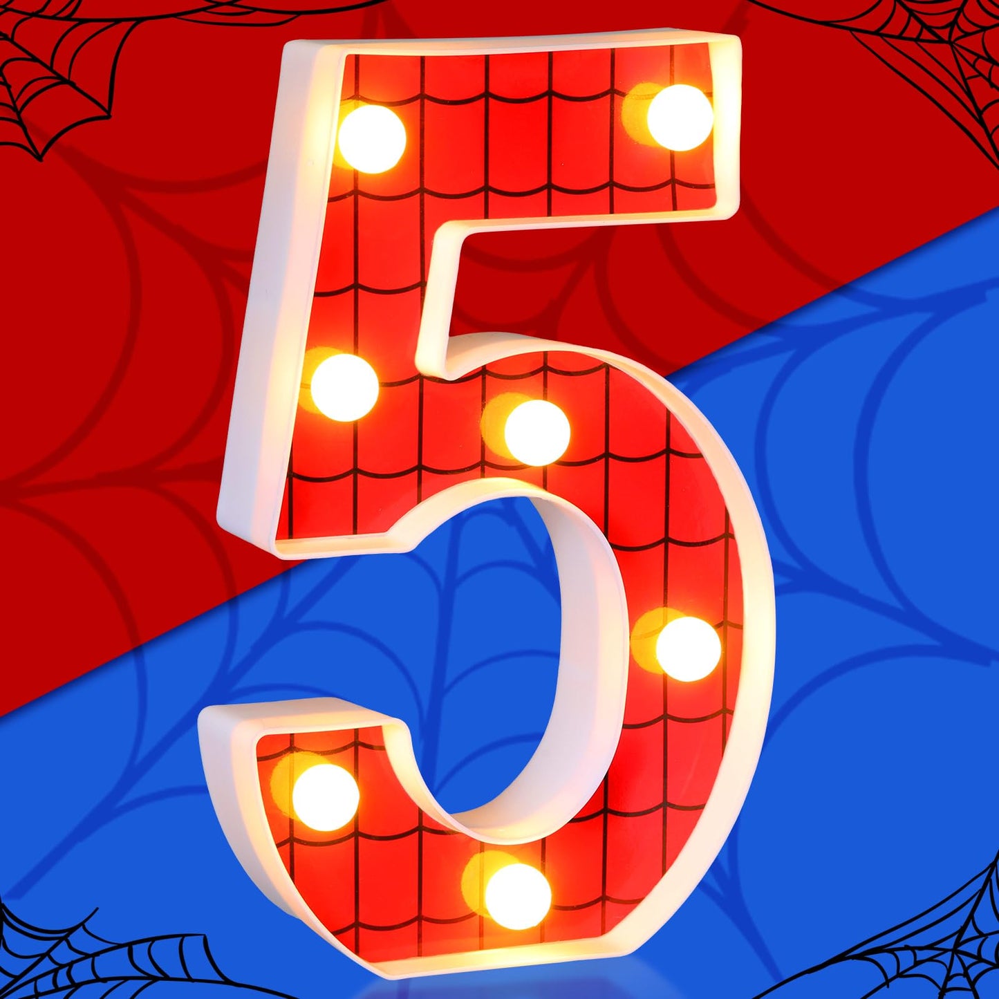 Vihose Spider Led Number Lights Spider Birthday Party Decoration Light Up Numbers Kids Boy Man Birthday Supplies For Marquee Night Christmas Gift Baby Shower(Number 5)
