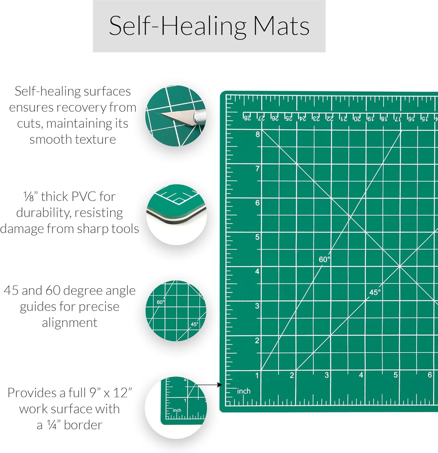 WA Portman Self Healing Cutting Mat & Rotary Cutter Set – 45mm Rotary Cutter for Fabric with 5 Extra Blades with 9x12 Fabric Cutting Mats for Crafts & 6x12 Acrylic Quilting Rulers – 3pc Sewing Kit