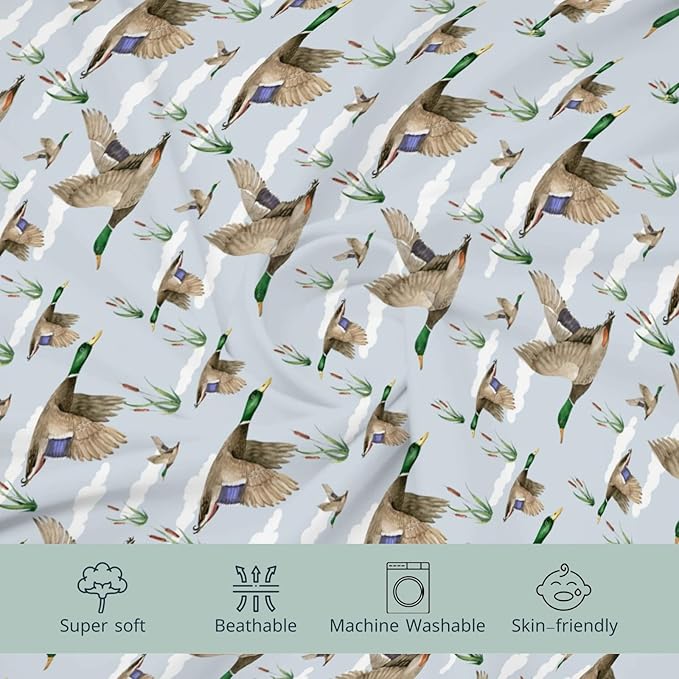 HawSkgFub Duck Hunting Mallard Hunter Changing Pad Cover for Baby Boys, Wild Animal Bird Reeds Blue Diaper Change Table Covers, Soft Stretchy Safe Snug Fitted Changing Mat Sheets Fit 32"/34" x 16"