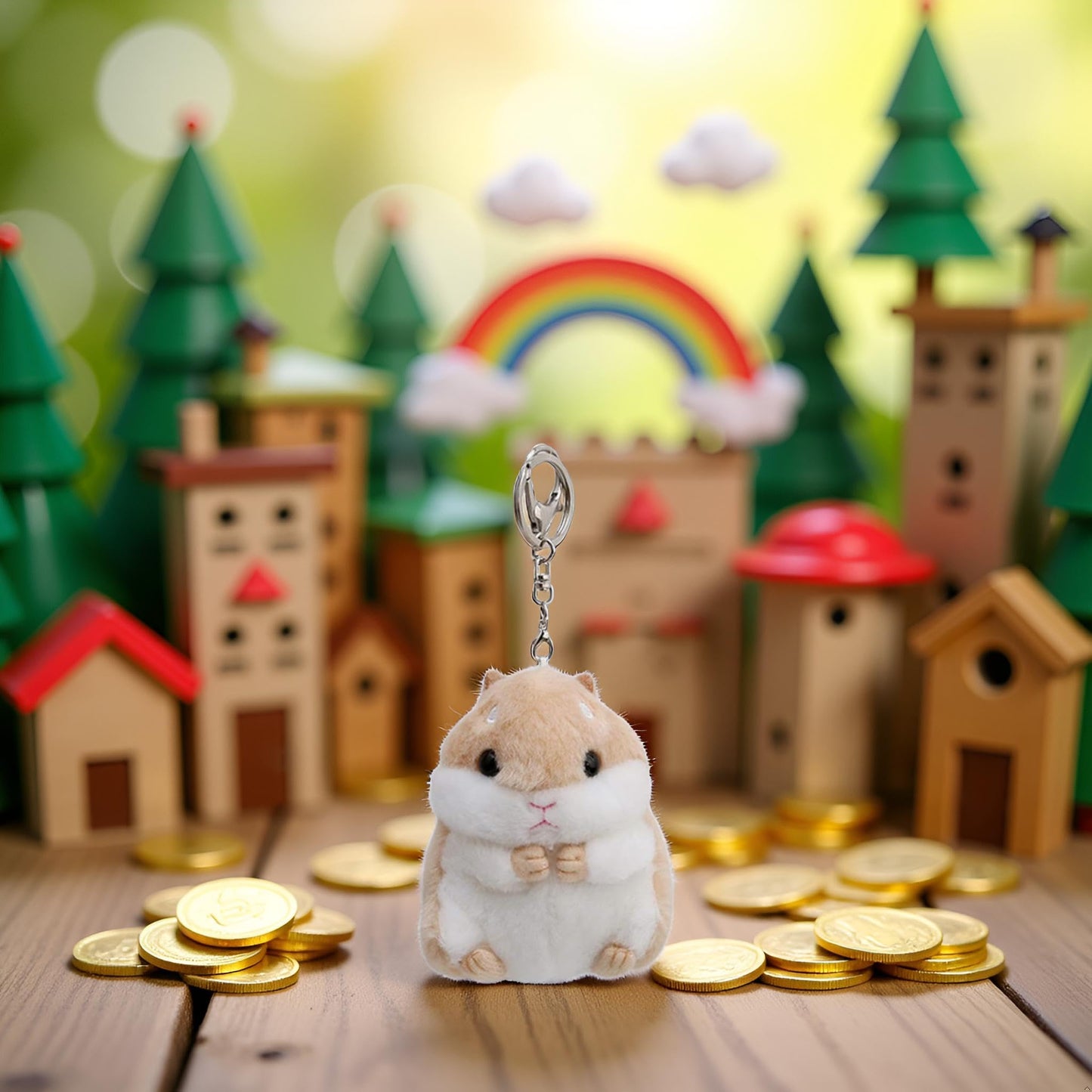 Jowxsx Cute Khaki Plush Hamster Keychain Plush Toy Keychain Charms Wallet Backpack Handbag Charms Automobile Keychains Automotive Trim Women's Key Rings and Keychains Automobile
