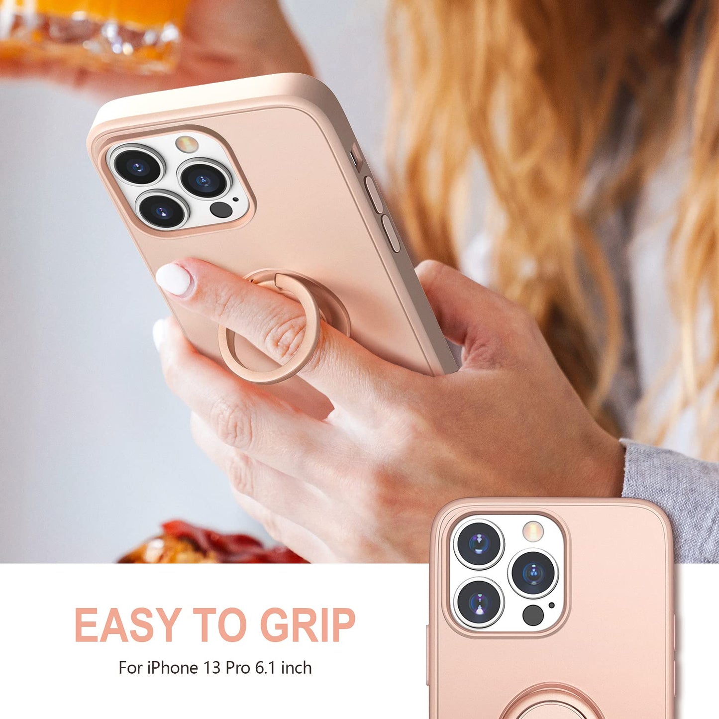 Hython For Iphone 13 Pro Case With Ring Stand [360 Rotatable Ring Holder Magnetic Kickstand] [Soft Microfiber Lining] Slim Shock
