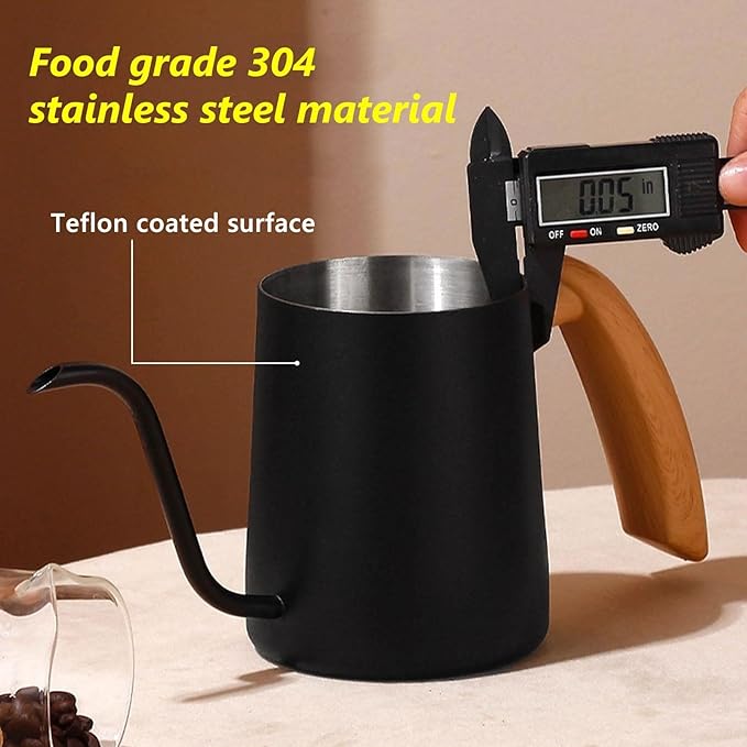 Pour Over Coffee Kettle Gooseneck Tea Pot 304 Stainless Steel Hand Coffee Maker Kettle-Barista Pour Control Design,Wood Handle and Long Narrow Spout Camping Kettle(Color: white,Size:12oz)