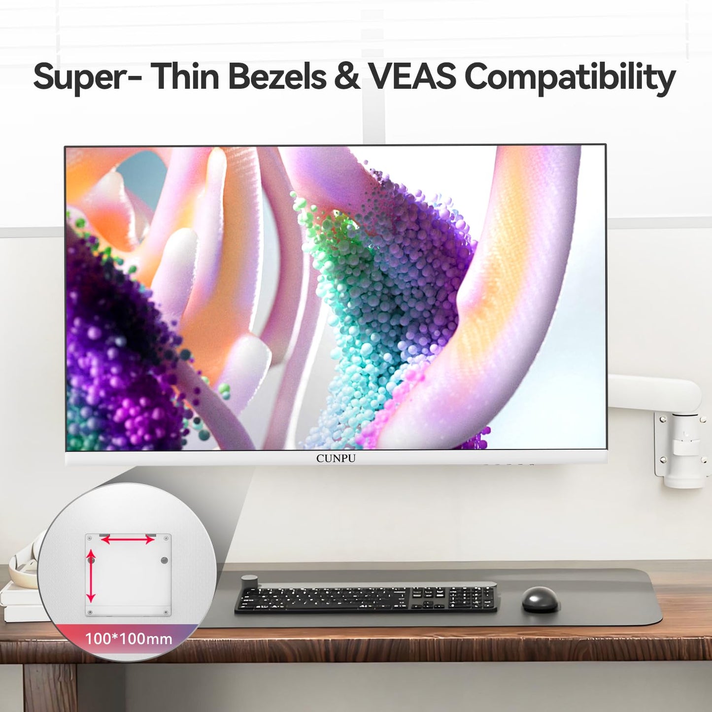 CUNPU 27 Inch 4K White Monitor, 73Hz Refresh Rate, UHD (3840 * 2160) IPS Ultra-Slim Bezel Monitor for Photo Video Editing, E-Book Mode, ΔE < 2, 100% DCI-P3, 1.07B+ Colors, DP/HDMI