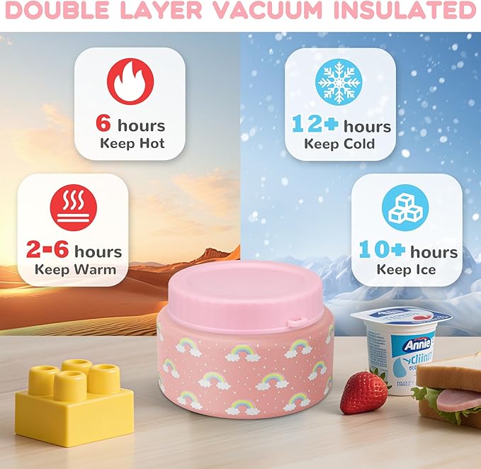 10oz Soup Thermo for Hot Food Silicone Snack Cup Set for Kids Lunch Thermo Leak-Proof Vacuum Stainless Steel Wide Mouth Food Jar for School Travel