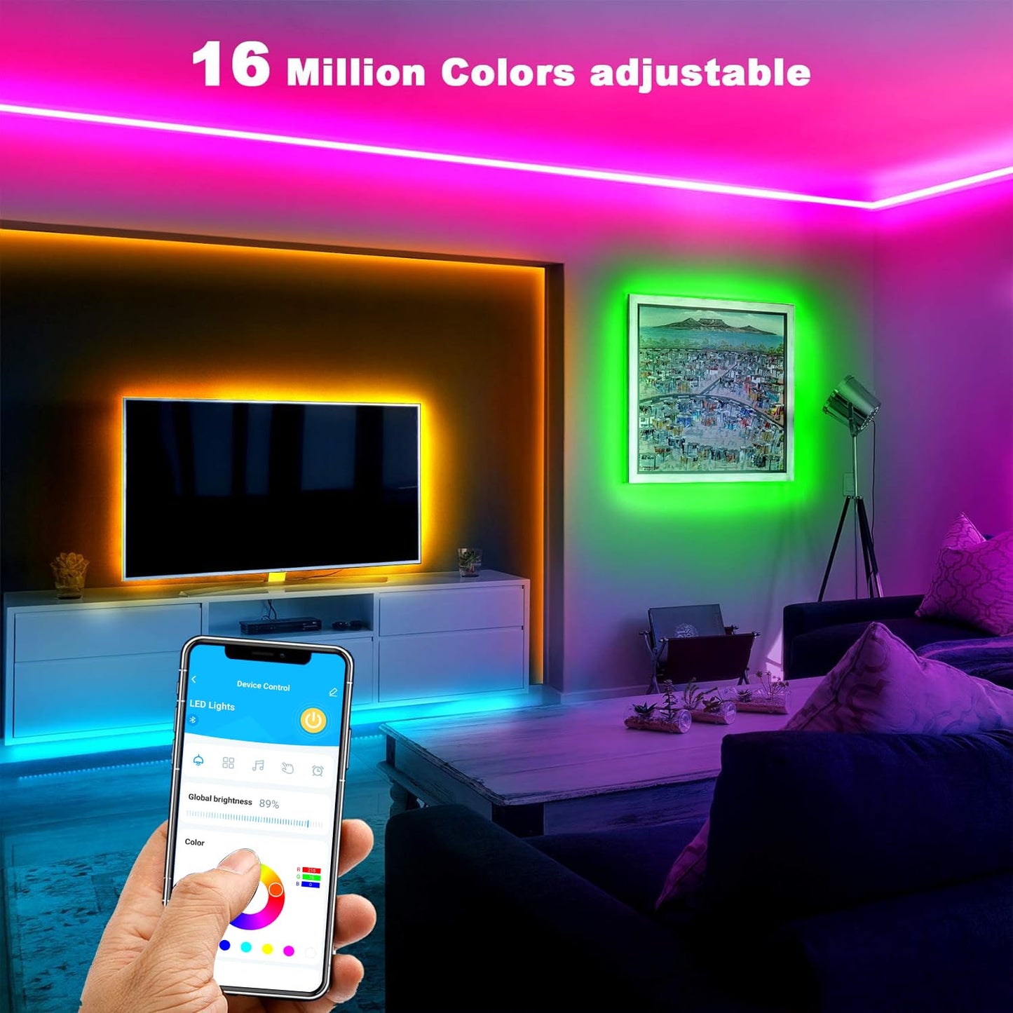 Daybetter Smart Bluetooth Led Strip Lights 30Ft, Rgb, App Control, 5050, Multicolor, Model Flslb503901Rg-Dbus