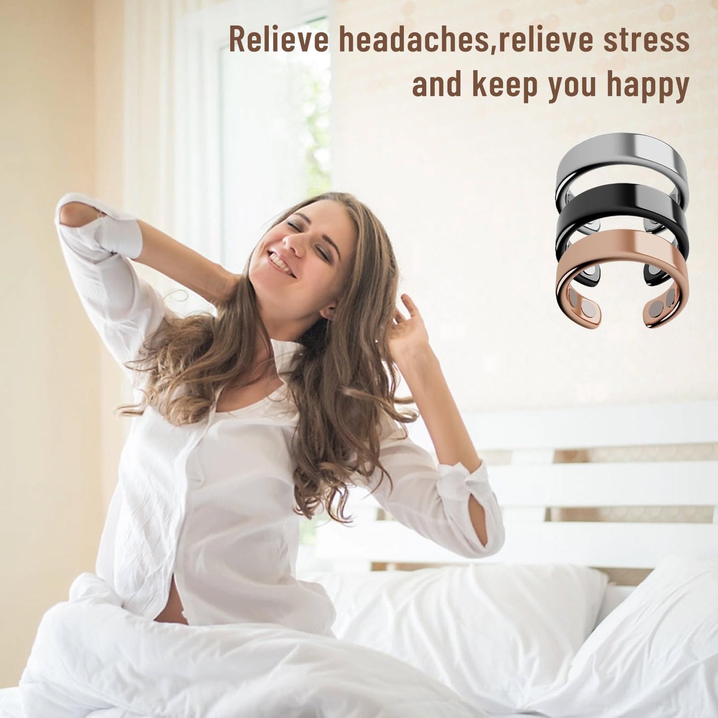 IENRGJ Magnetic Rings for Women, Snorno Anti Snore Ring, Auvulis Migraine Ring, Fatigue Relief Sleep (3pcs)
