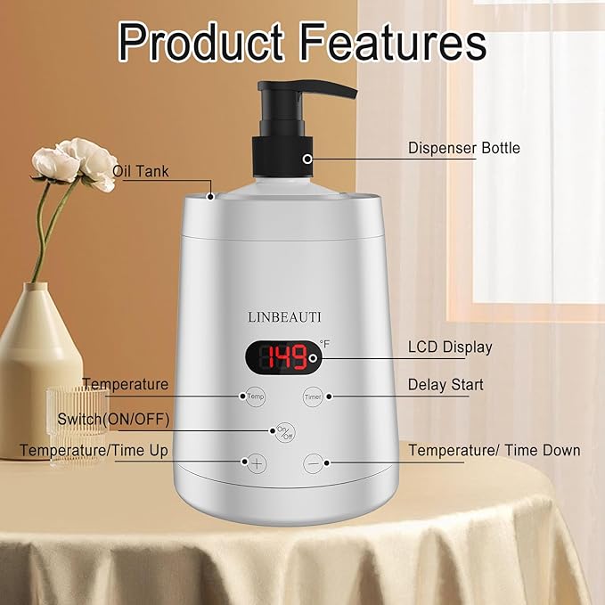 Professional Massage Oil Warmer Bottle Lotion Heater for SPA, Automatic Oil Warmer Heated Oil Lotion Cream with Two Oil Bottle Dispenser for Salon, Barber Shops, Home (Silver)