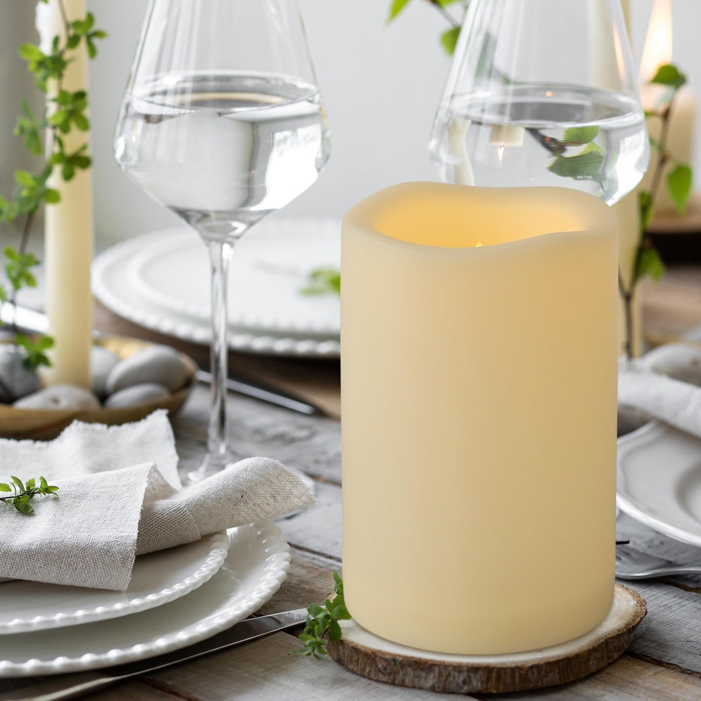 7LinRay 2 Pack 4" x 6" Waterproof Outdoor Flameless Candles with Remote and Timer, Battery Operated Flickering LED Flameless Pillar Candles for Lantern, Porch, Ivory, Plastic
