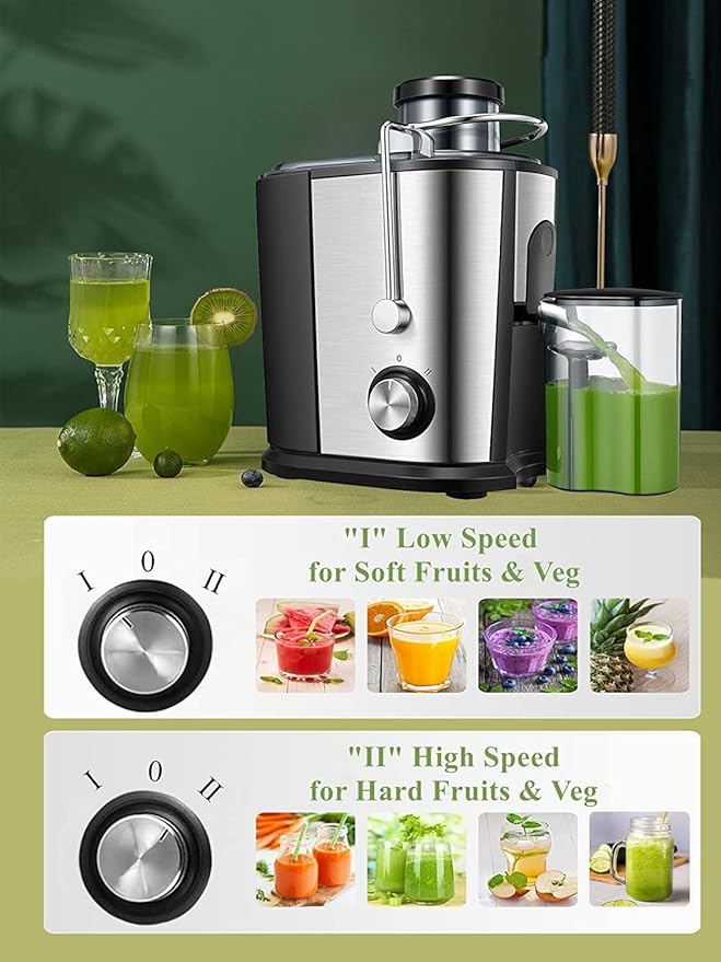 Juicer Machines with Anti-drip & Anti-slip Function, Centrifugal Juicer Whole Fruit and Vegetable with 3-inch Wide Food Chute, 2 Speeds, Recipe Included, Easy to Clean