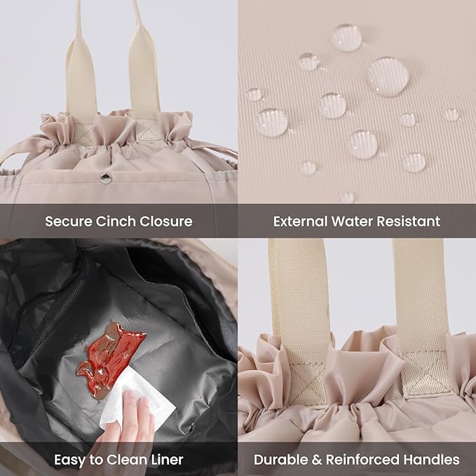 MEXS Lunch Bag for Women Reusable Drawstring Insulated Lunch Box Stain-Resistant Large Cinch Closure Lunch Bags for Work Office