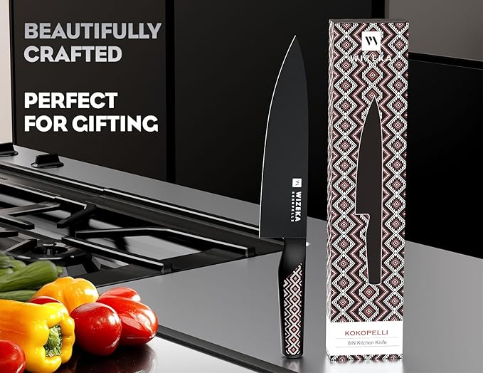 WIZEKA Chef Knife: 8 Inch: Extreme Sharp Kitchen Knife: Full Tang High Carbon Stainless Steel: Chef's knife with Ergonomic Handle with Unique Patterns,Kokopelli Series