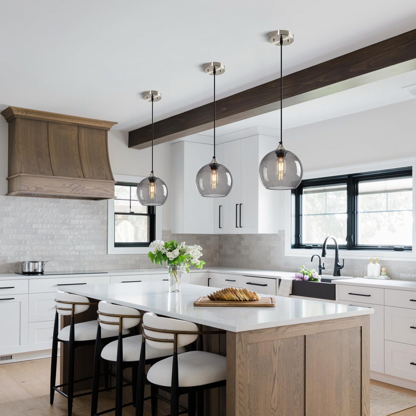 Lbsqj Light Grey Glass Pendant Lights Kitchen Island Lighting Globe Pendant Light Fixtures Modern Pendant Lighting For Bedroom Living Dining Room Light Fixture (7.87 In  1 Pack)
