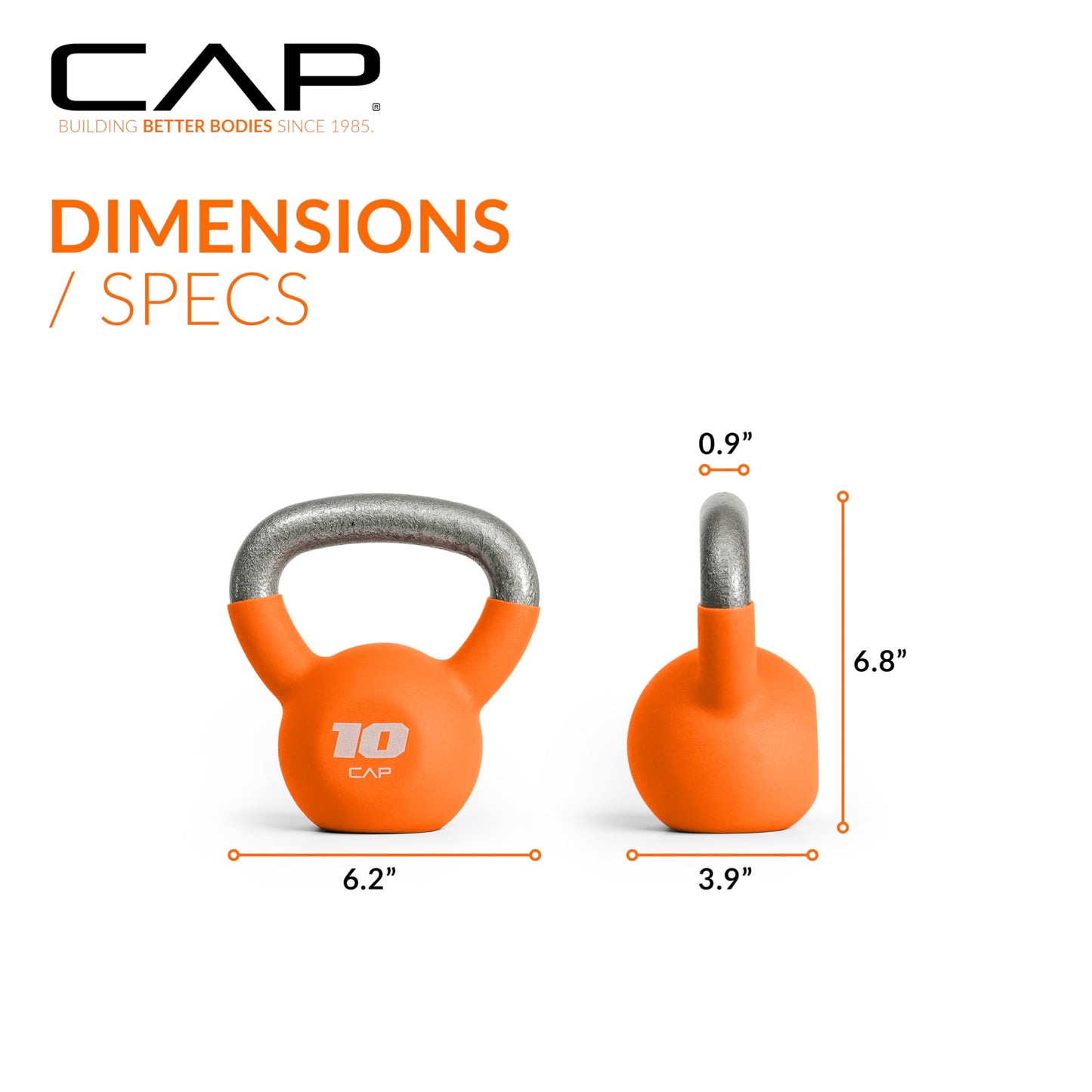 CAP Barbell 10 LB Neoprene Coated Cast Iron Kettlebell - Orange