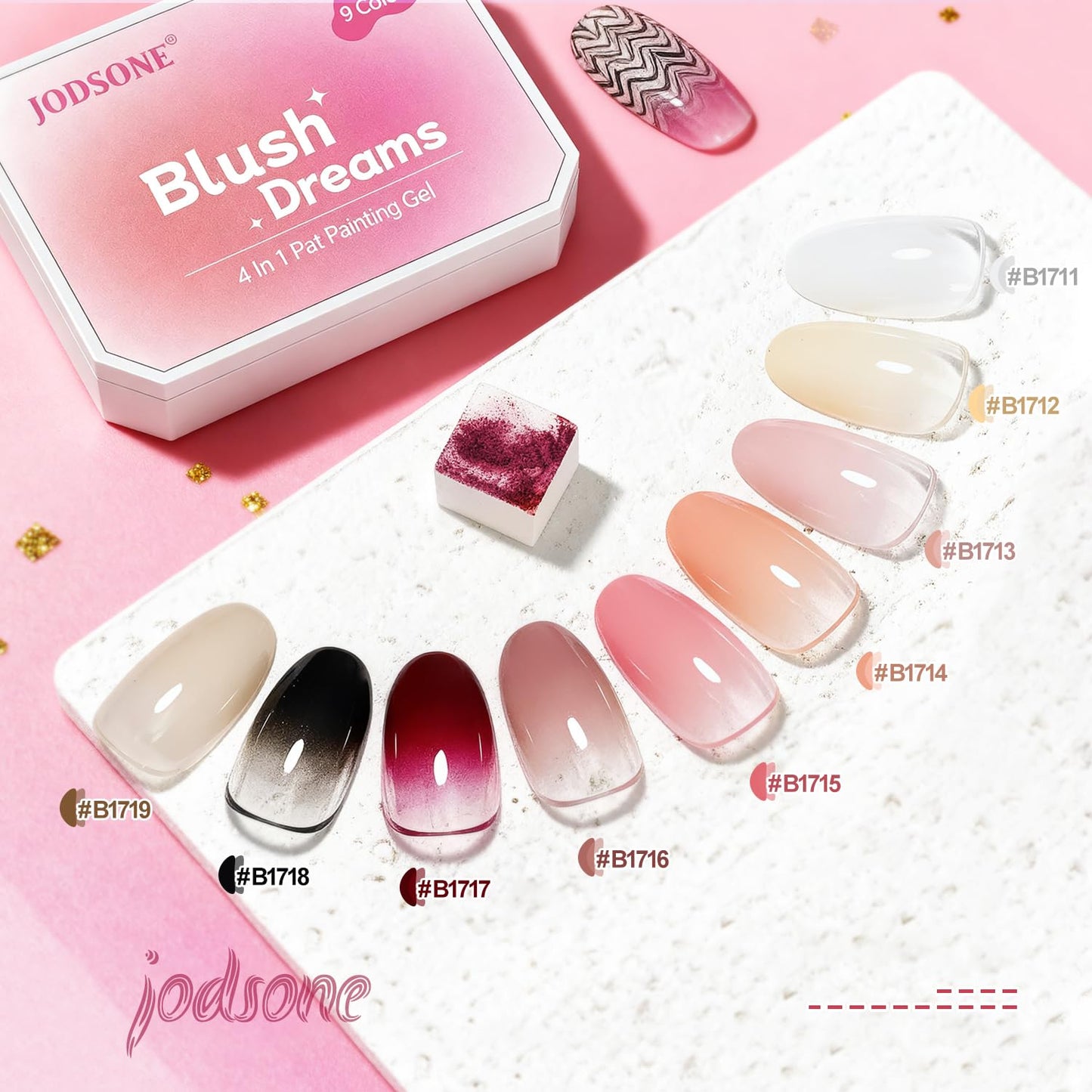 JODSONE 9 Colors Gradient Sponge Pat Paint Nail Gel Kit with U V Nail Lamp with 50 PCS Nail Sponges and Grabbing Pen