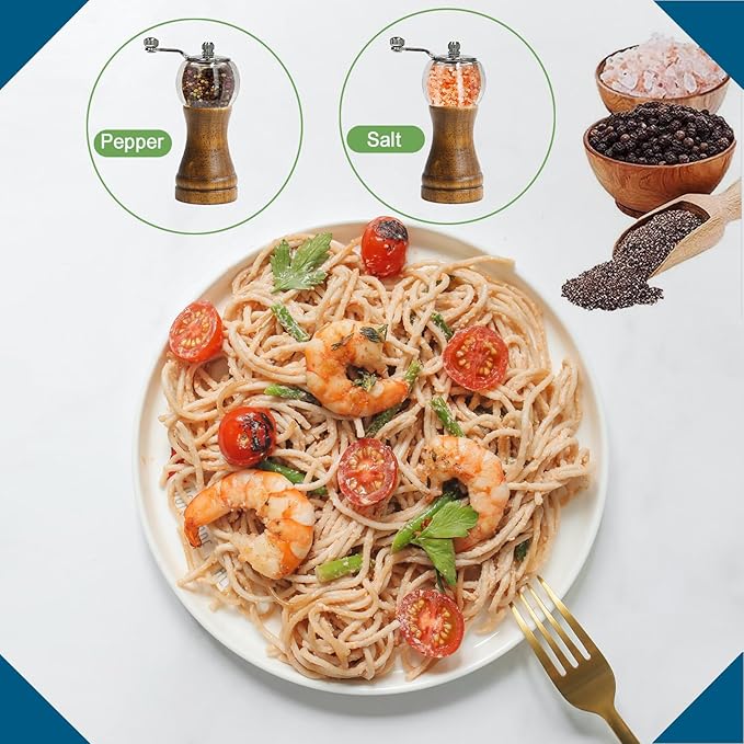 Salt and Pepper Grinder Set Manual Pepper Mill Set Classical Hand Shake Wooden Pepper Grinder Salt Mills Ceramic Blades Metal Handle, Enjoy Fresh Ground spices (Antique 1pcs-6in)