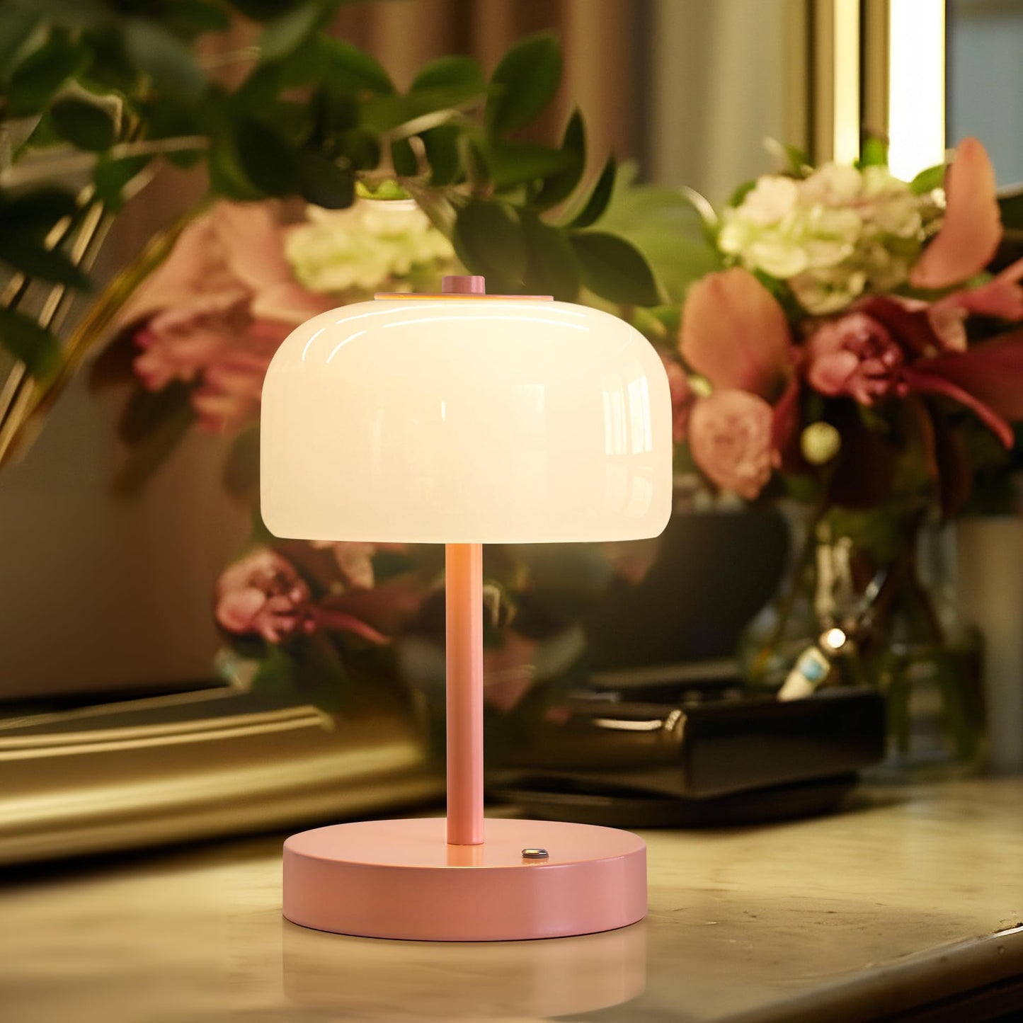 Oneach Cordless Table Lamp, 9in, Rechargeable, Wood Grain, 3-Way Dimming, Model AMZ-T1189