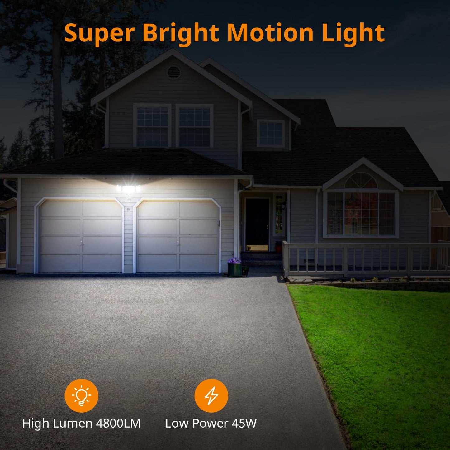 LEPOWER 45W Flood Light, Motion Sensor, 4800LM, Dusk to Dawn, 3 Modes, IP65 Waterproof, Aluminum, White, Model YY03A-WH
