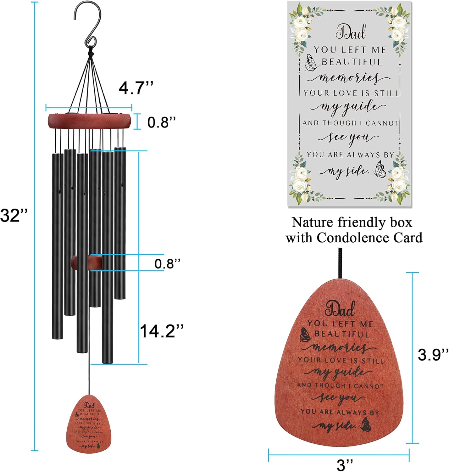 Memgift Memorial Wind Chimes for Loss of Loved One - Sympathy Gift for Loss of Father - Outdoor Bereavement Wind Chime for Dad - Garden & Patio Remembrance Windchime