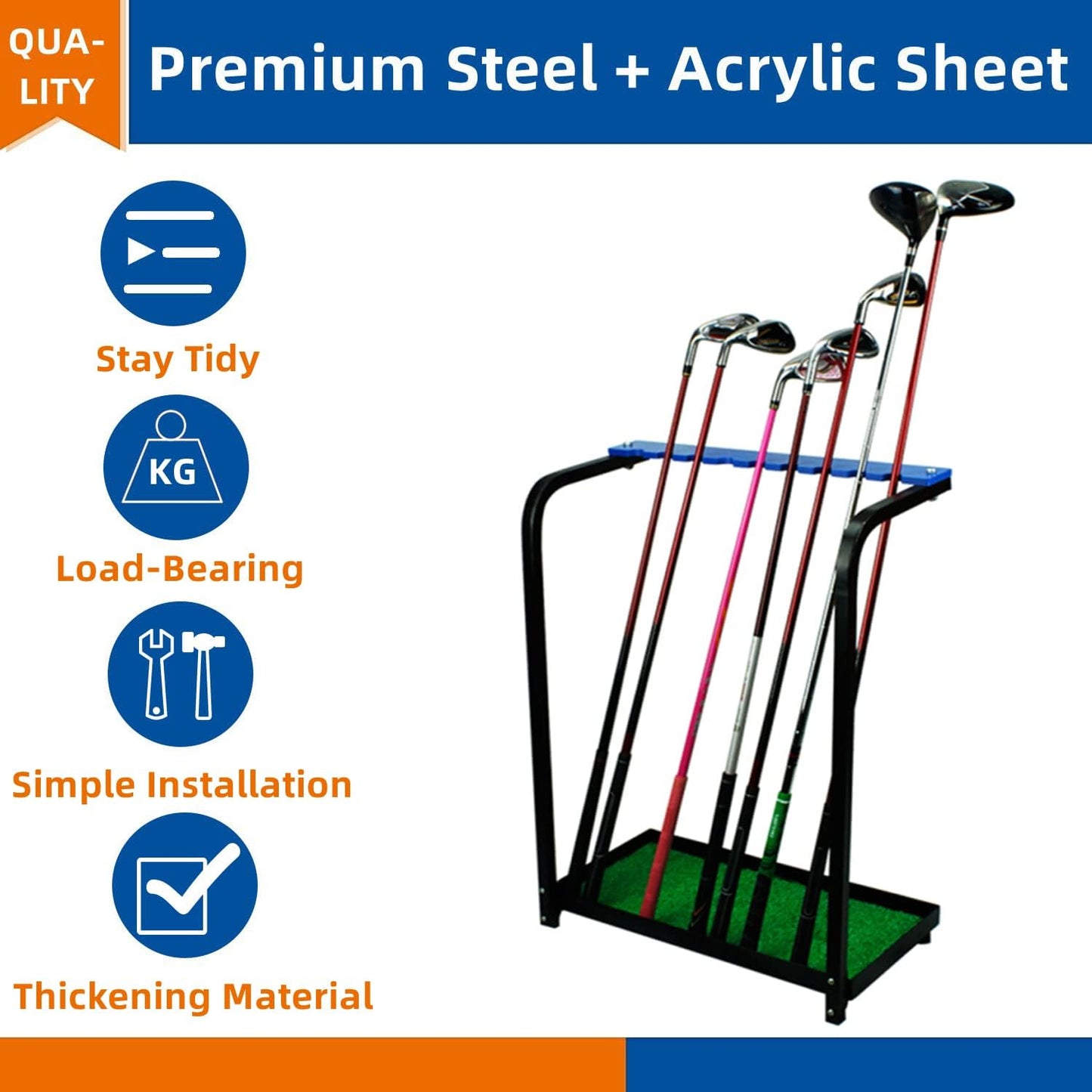 Nisorpa Golf Club Rack Golf Club Organizer 9 Clubs Golf Putter Stand Holder -Indoor Display Rack Metal Golf Club Display Rack for Storage Sports Outdoors Wall Garage