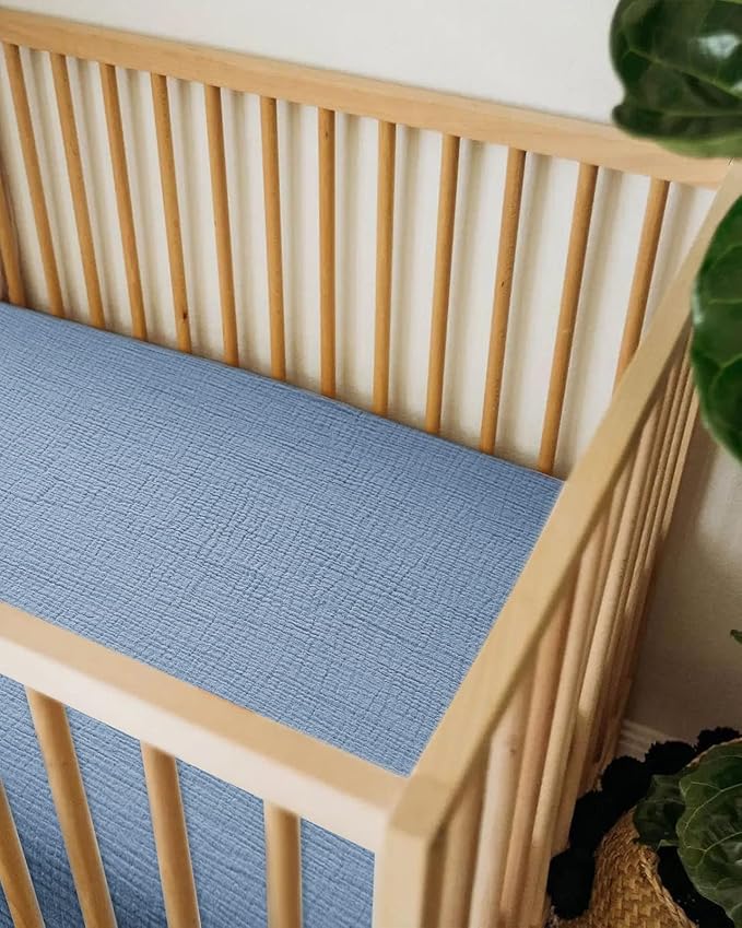 Crib Sheets for Boys Girl, Fitted Baby Toddler Bed Sheets 28" x 52", Neutral Muslin Cotton Crib Mattress Bedding Soft and Breathable Comfort (Costume Blue)