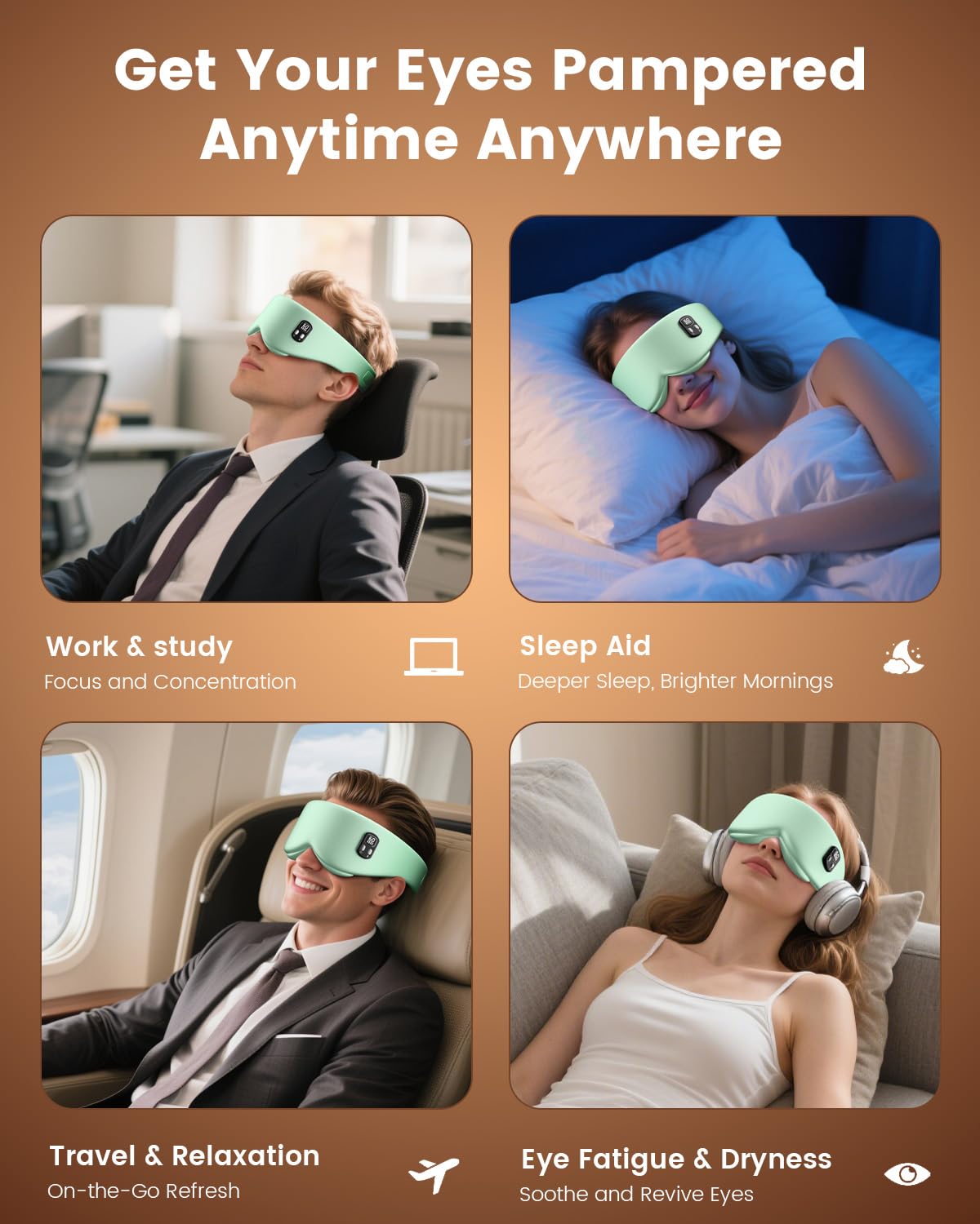 Heated Eye Mask - Cordless Eye Mask for Dry Eyes, Eye Relief, Improved Sleep, Timed Shutdown, 4 Temperature, Suitable for Women with Smaller Faces, Removable for Cleaning - Green